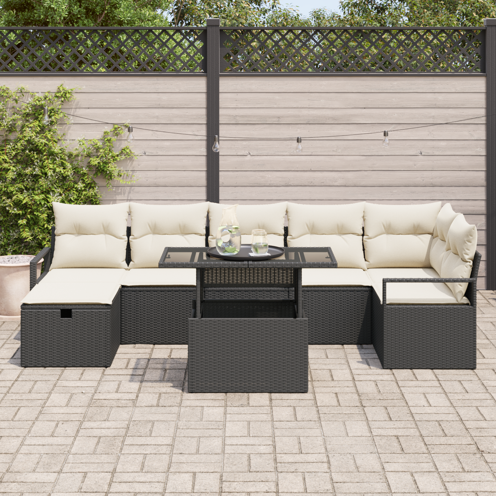 vidaXL 8-delige Tuinbankenset met kussens poly rattan zwart
