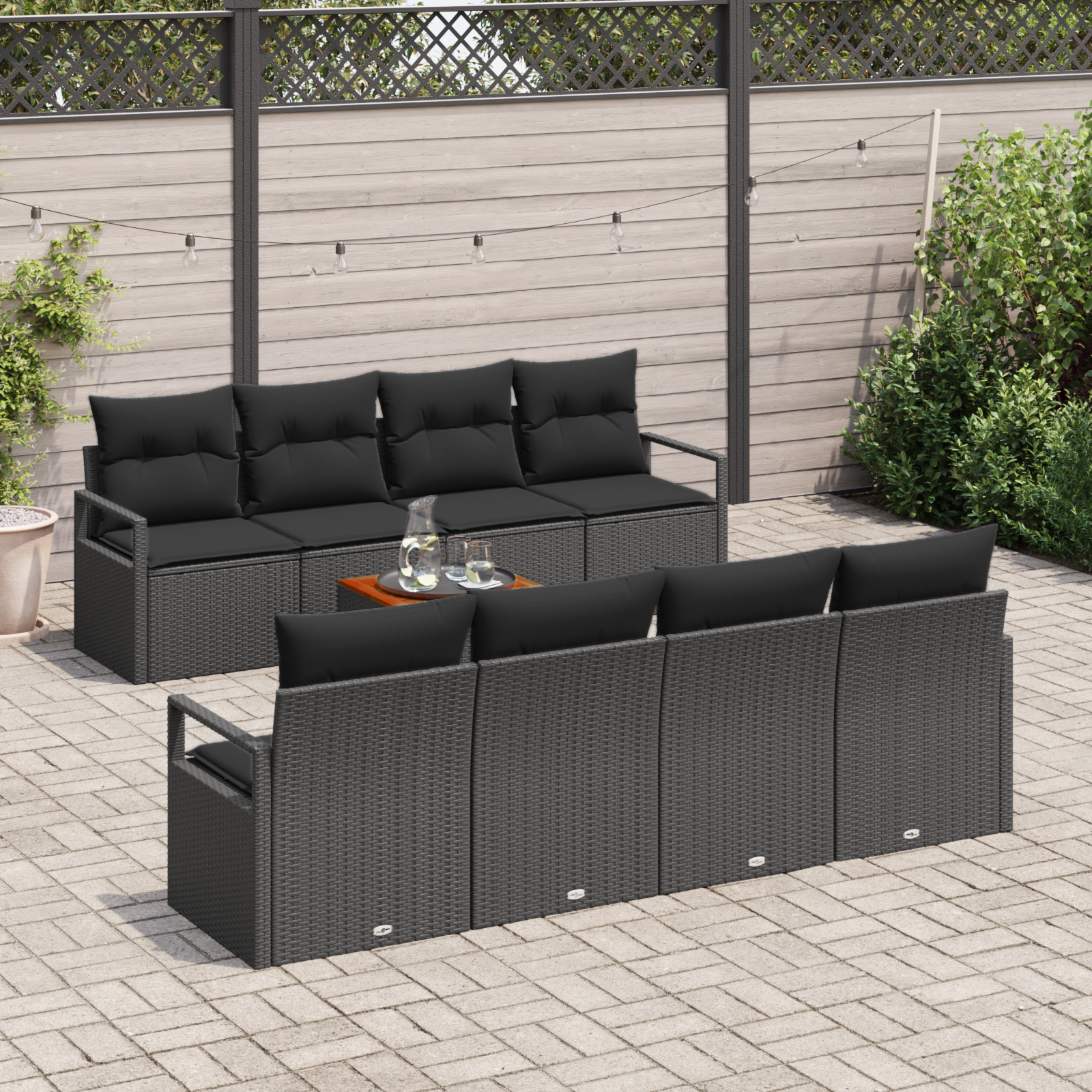 vidaXL 9-delige tuinset met kussens zwart poly rattan acacia