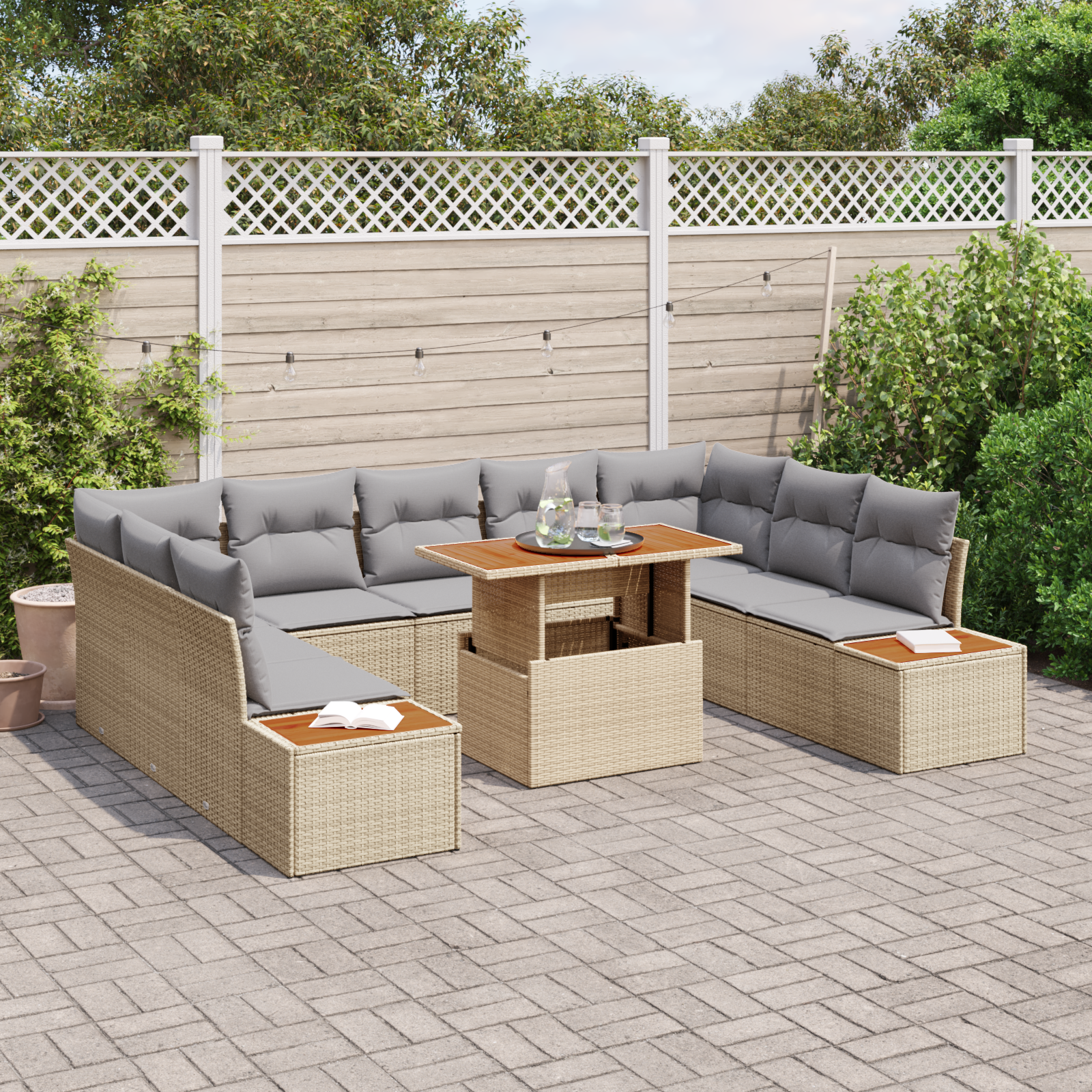 vidaXL 6-delige Tuinbankenset met kussens poly rattan beige