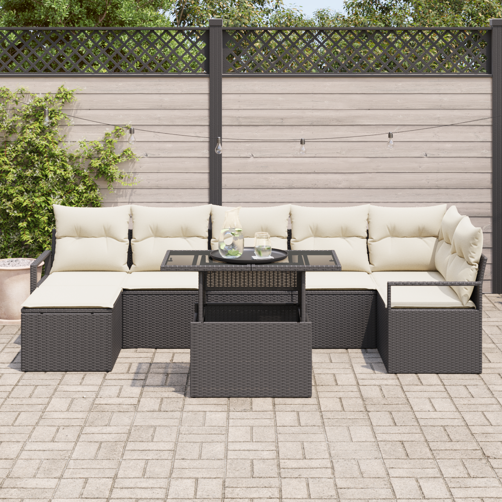 vidaXL 8-delige Tuinbankenset met kussens poly rattan zwart