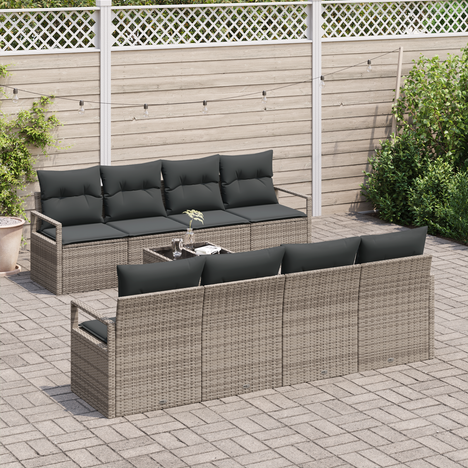 vidaXL 9-delige Tuinbankenset met kussens poly rattan grijs