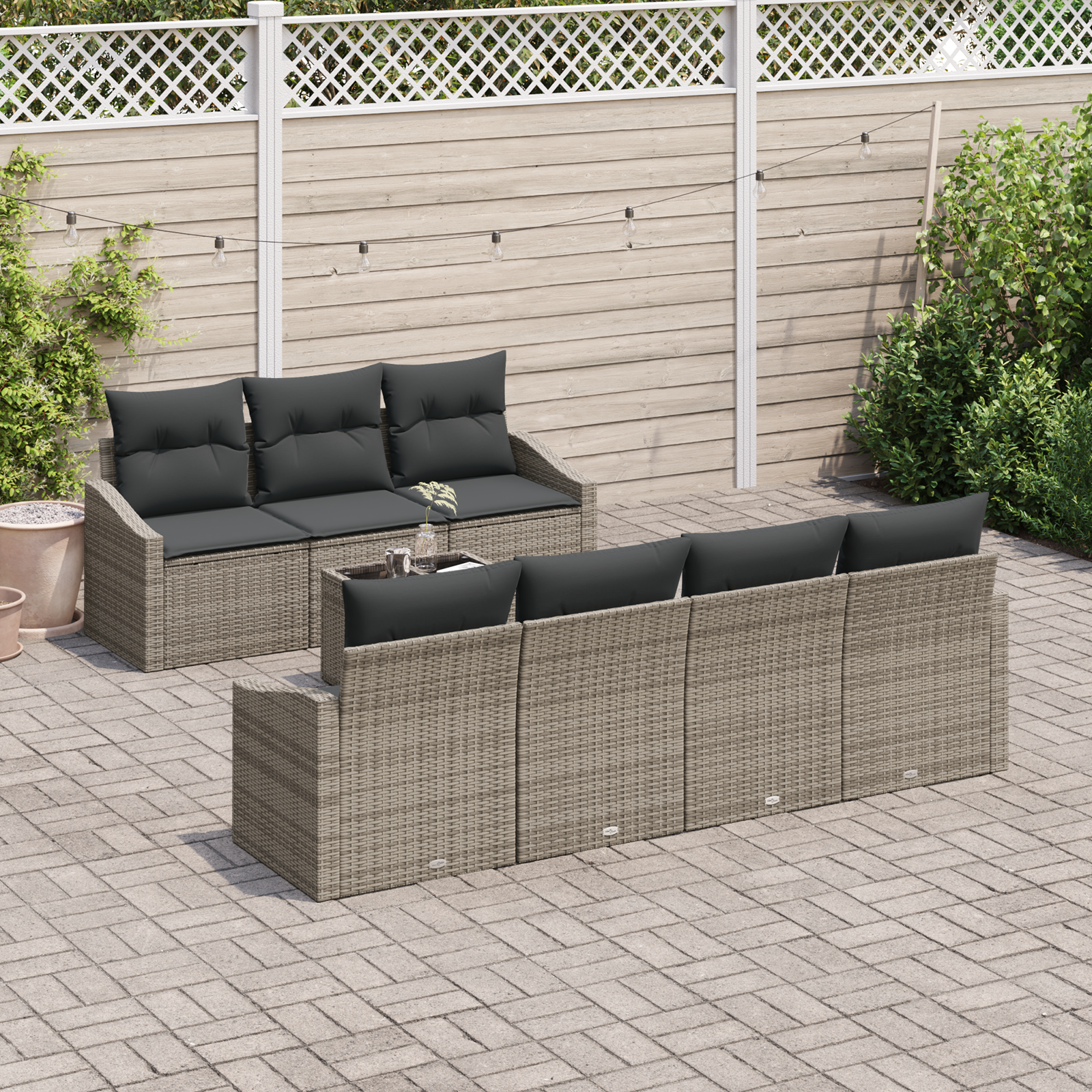 vidaXL 8-delige Tuinset met kussens poly rattan grijs
