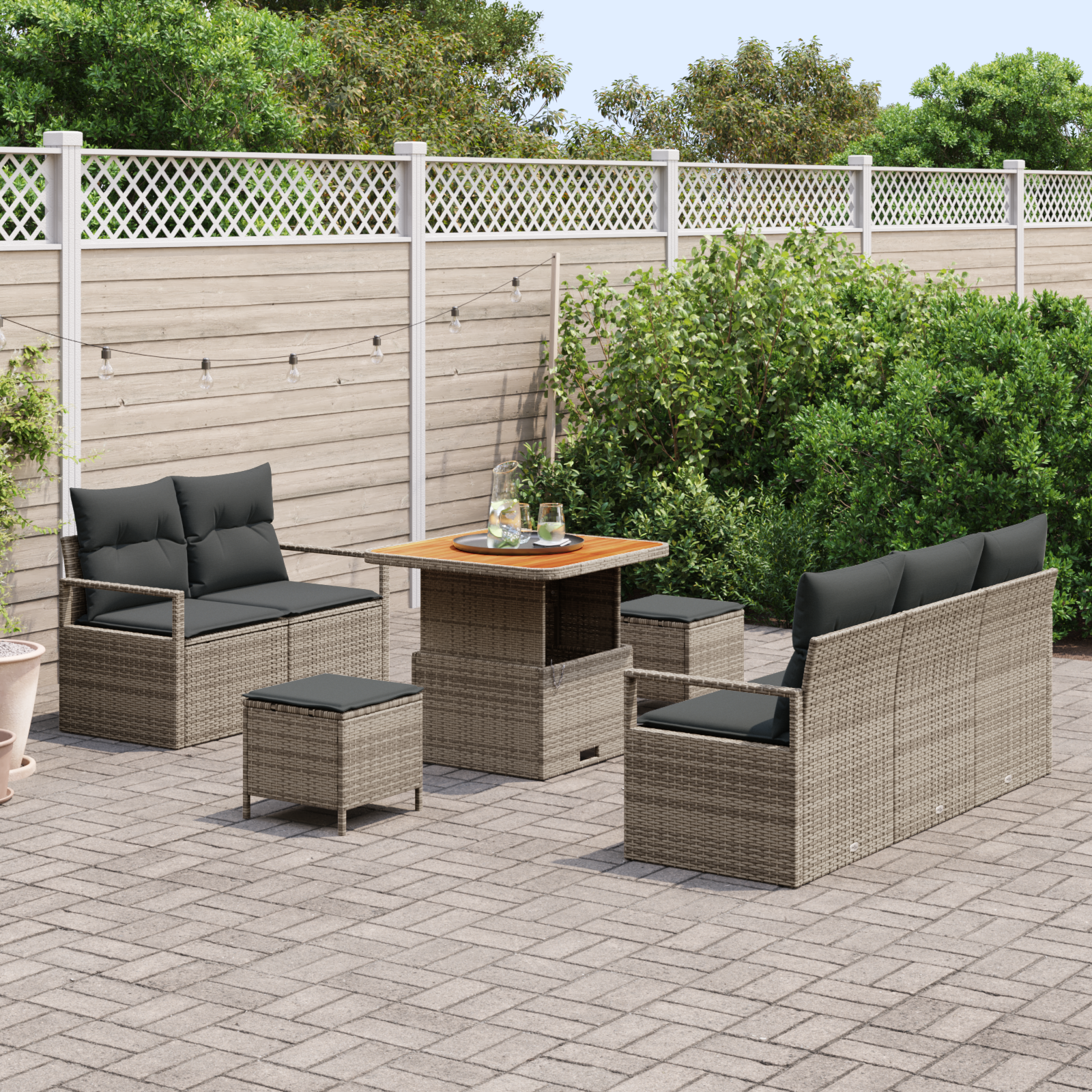 vidaXL 8-delige tuinset met kussens - grijs, poly rattan en acacia