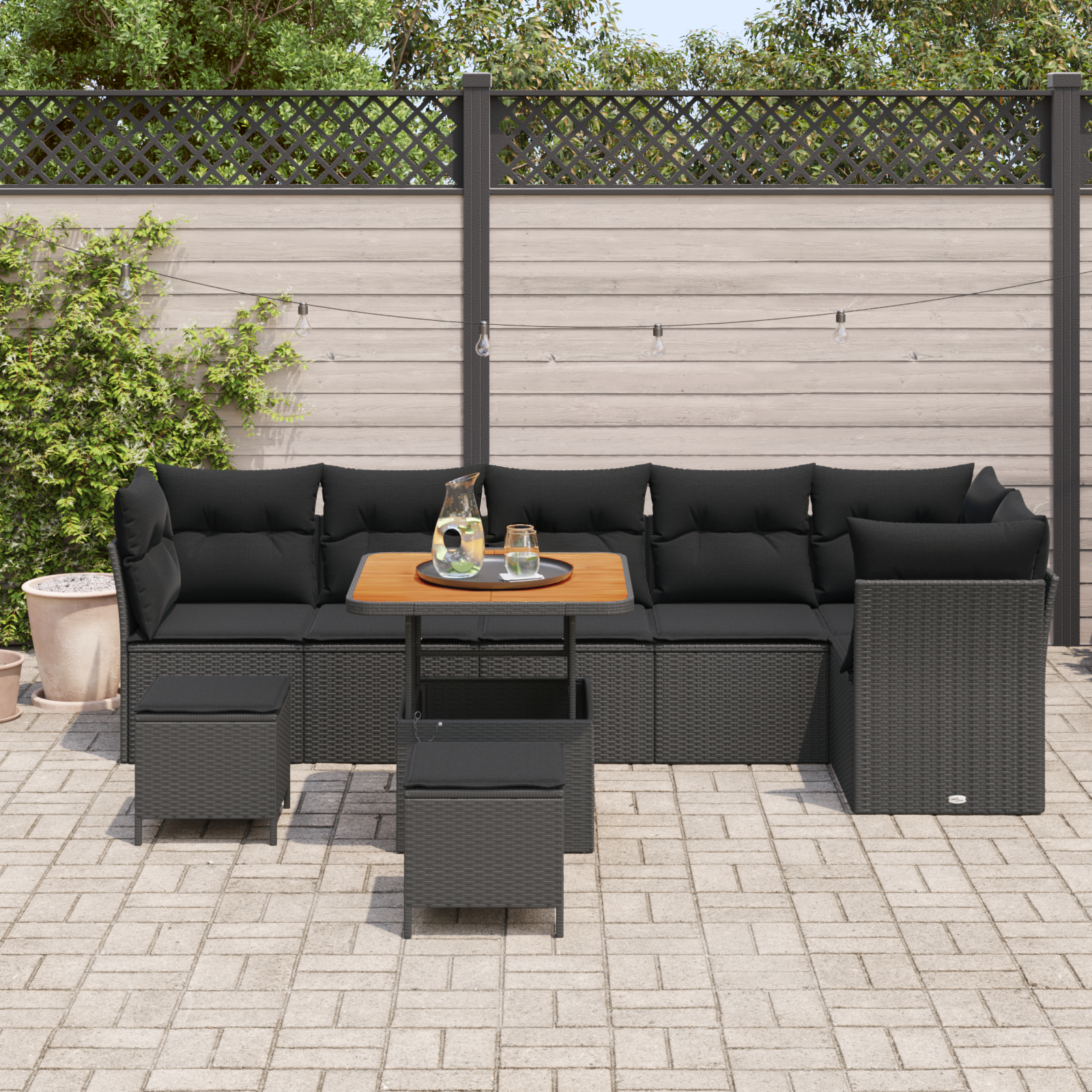 vidaXL 9-delige tuinset met kussens zwart poly rattan acacia