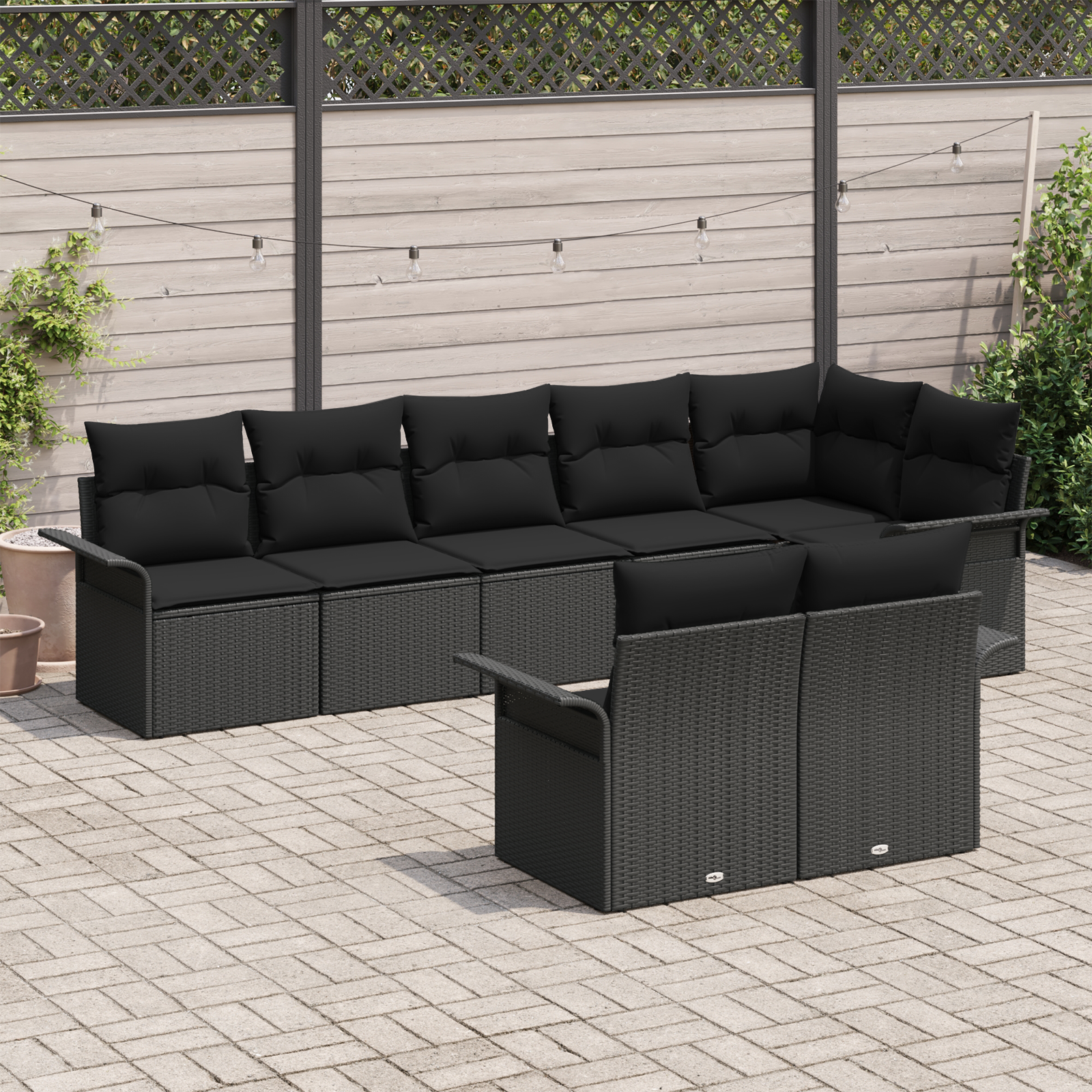 vidaXL 8-delige tuinset met kussens Zwart poly riet