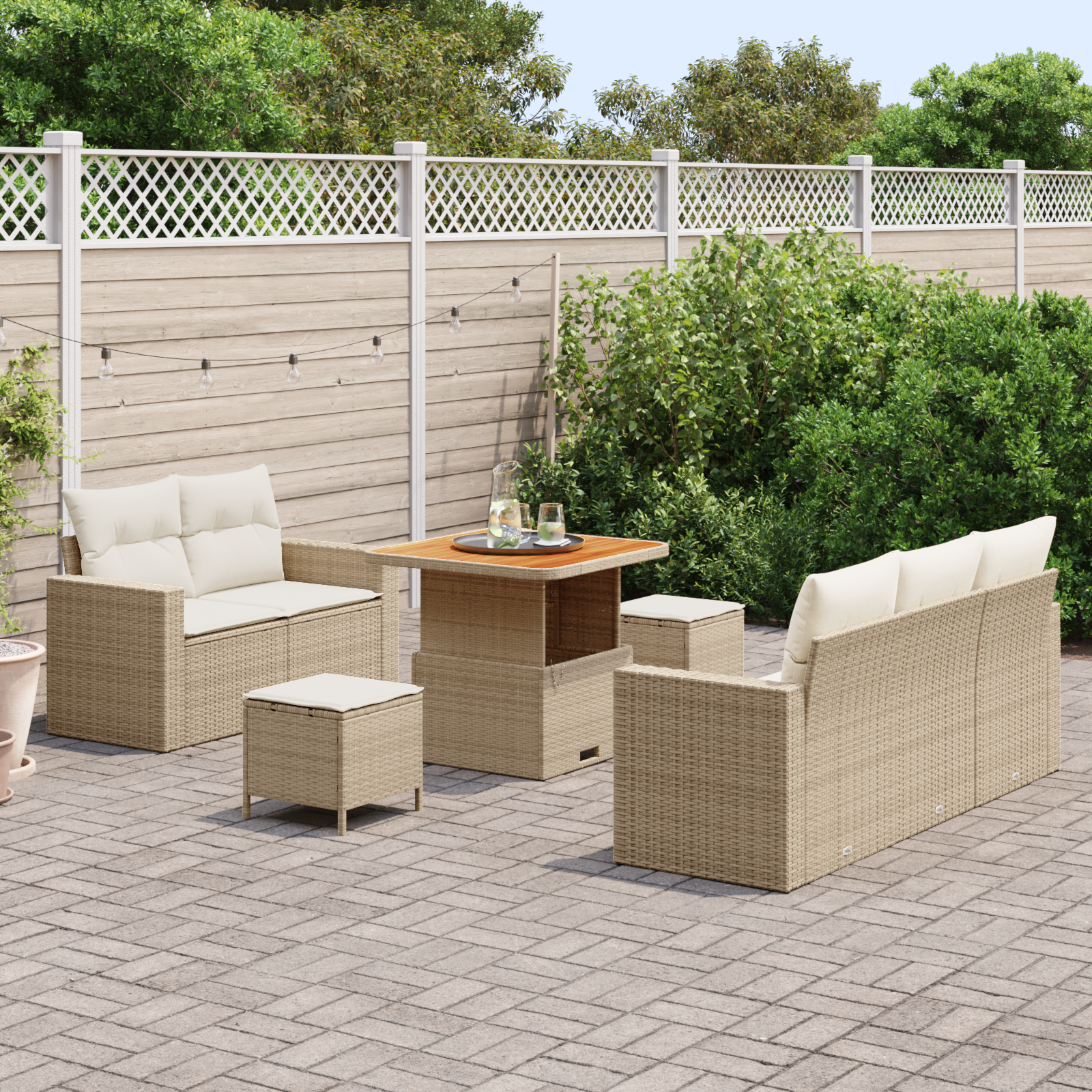 vidaXL 8-delige tuinset met kussens Beige Poly Rattan Acacia