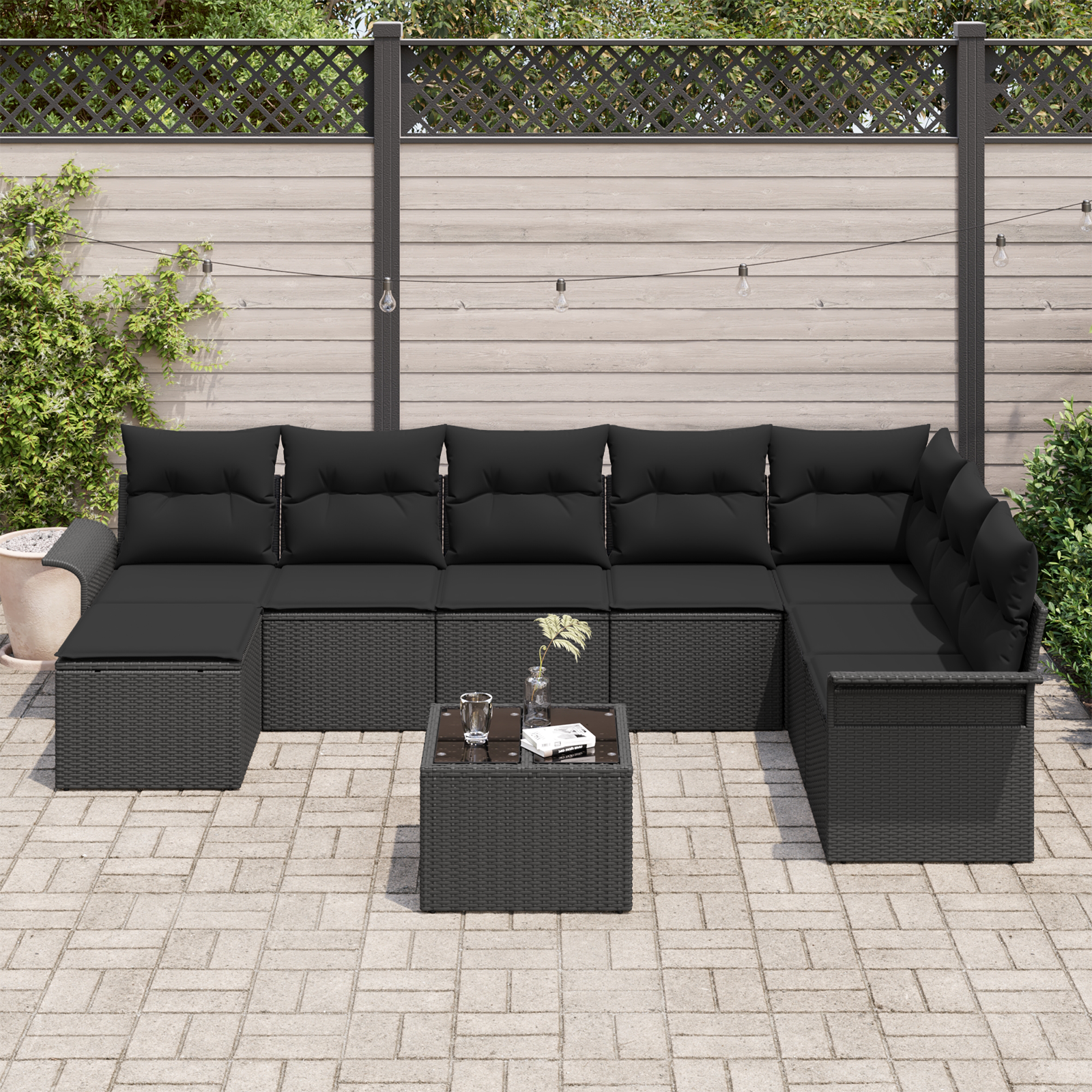 vidaXL 9-delige tuinset met kussens in beige poly rattan