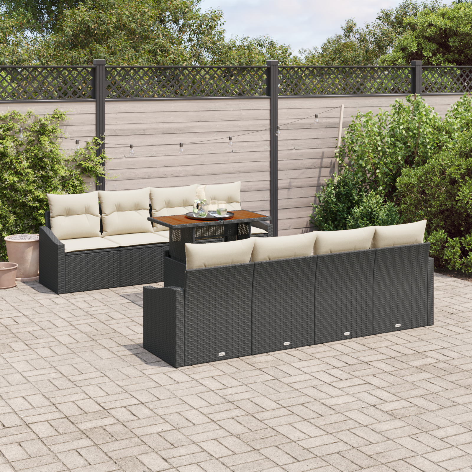vidaXL 9-delige Tuinset met kussens poly rattan acaciahout zwart
