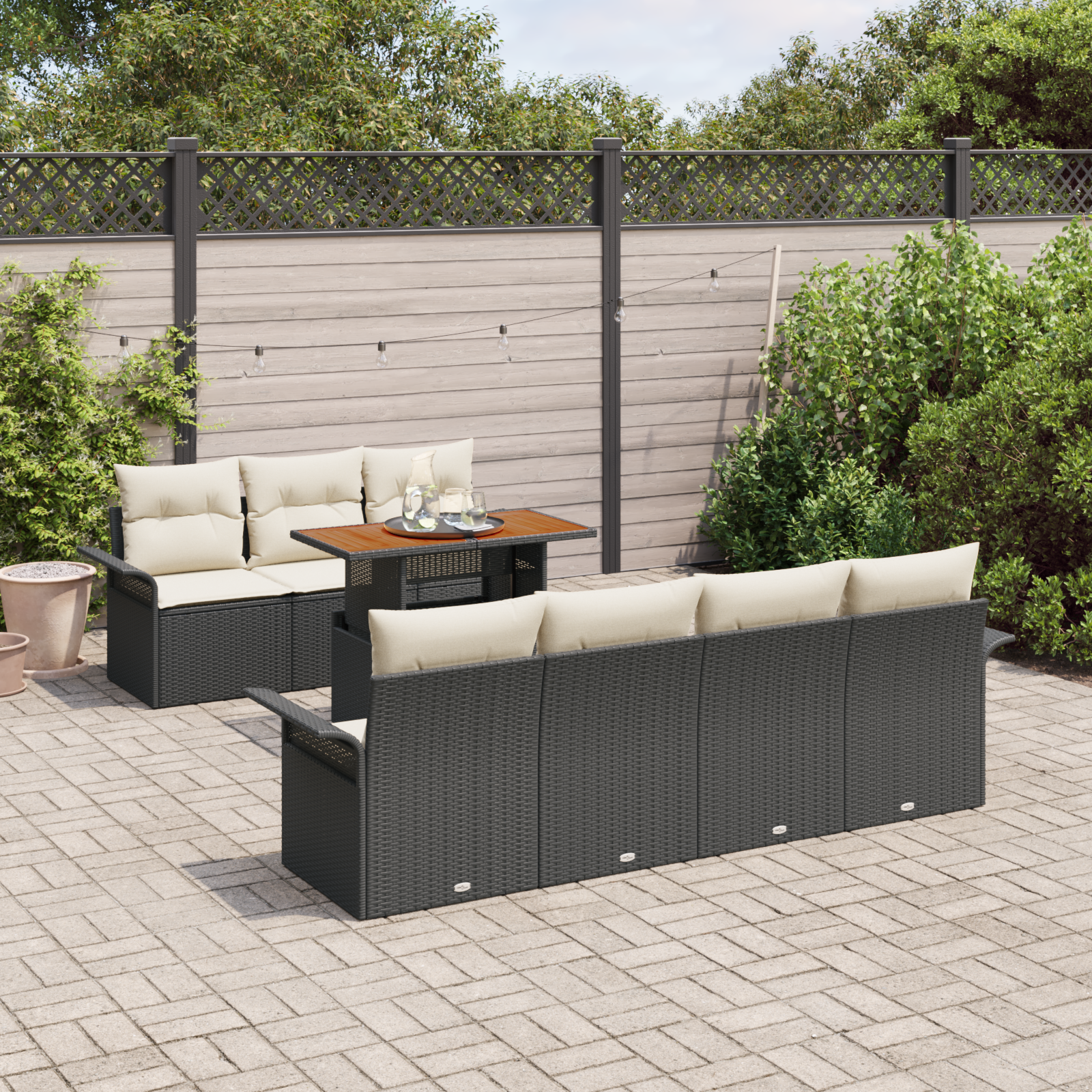 vidaXL 8-delige Tuinbankenset met kussens poly rattan acaciahout zwart