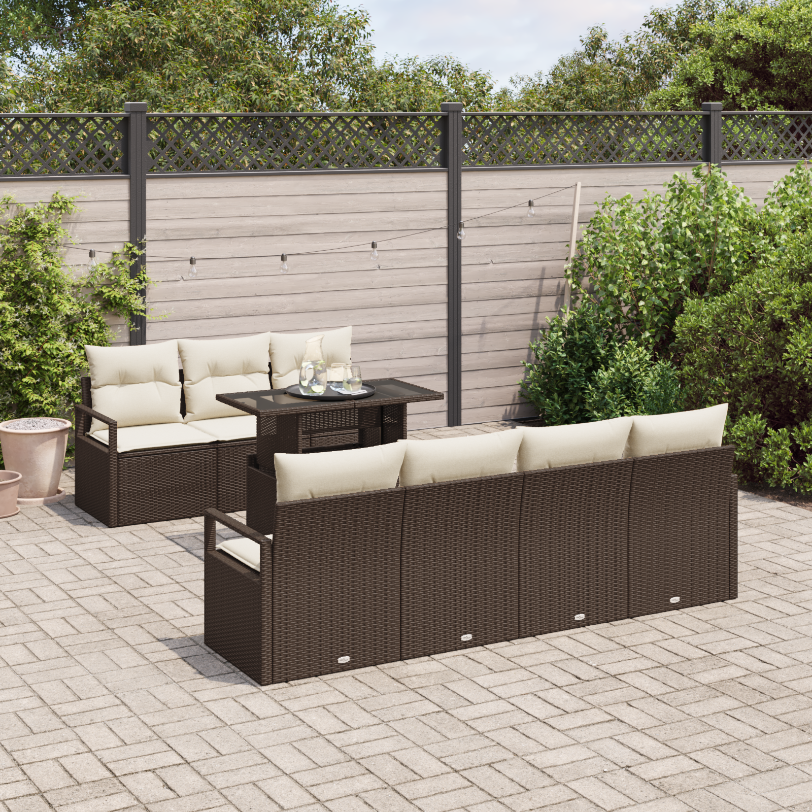 vidaXL 8-delige Tuinbankenset met kussens poly rattan bruin