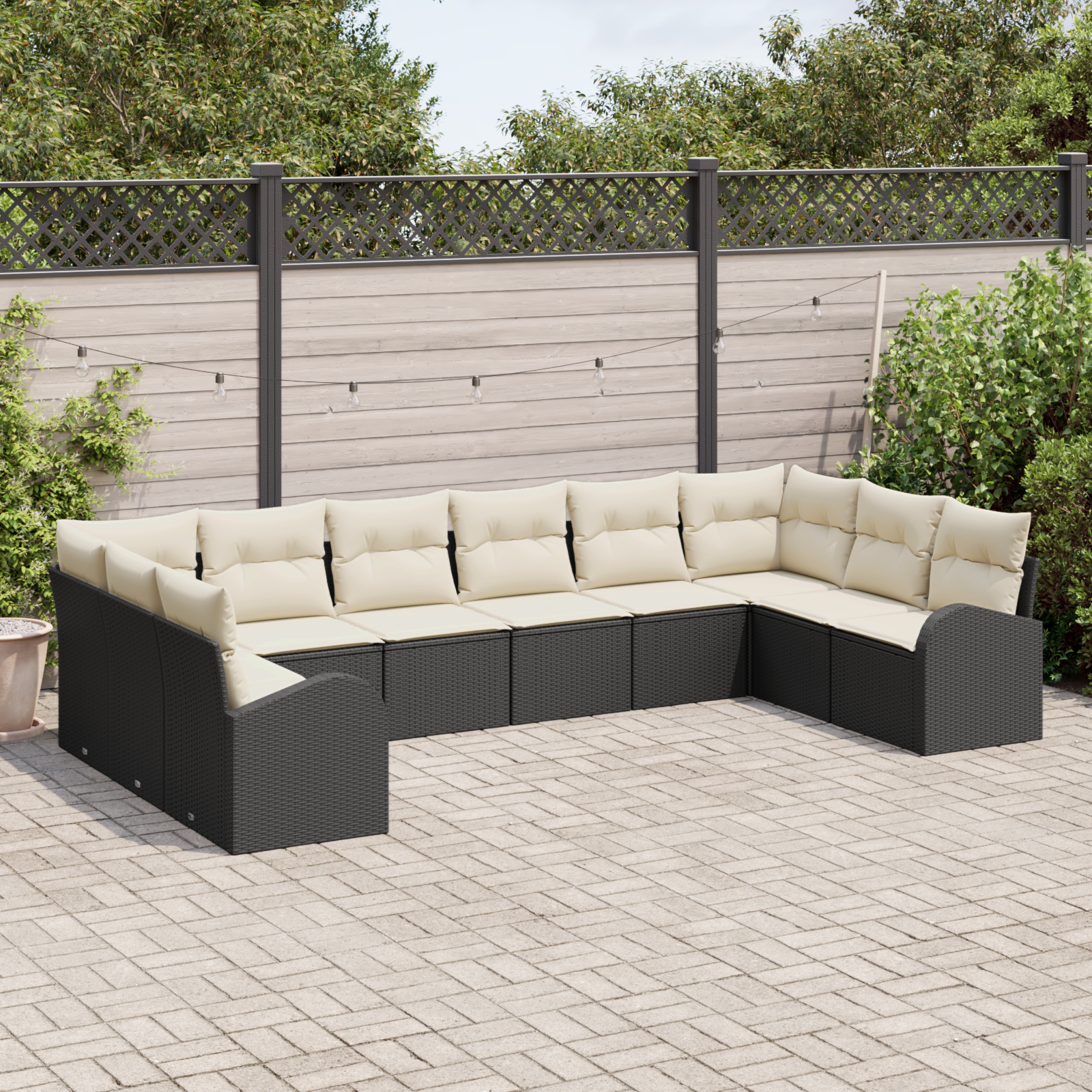 vidaXL 10-delige tuinset met kussens in zwart poly rattan