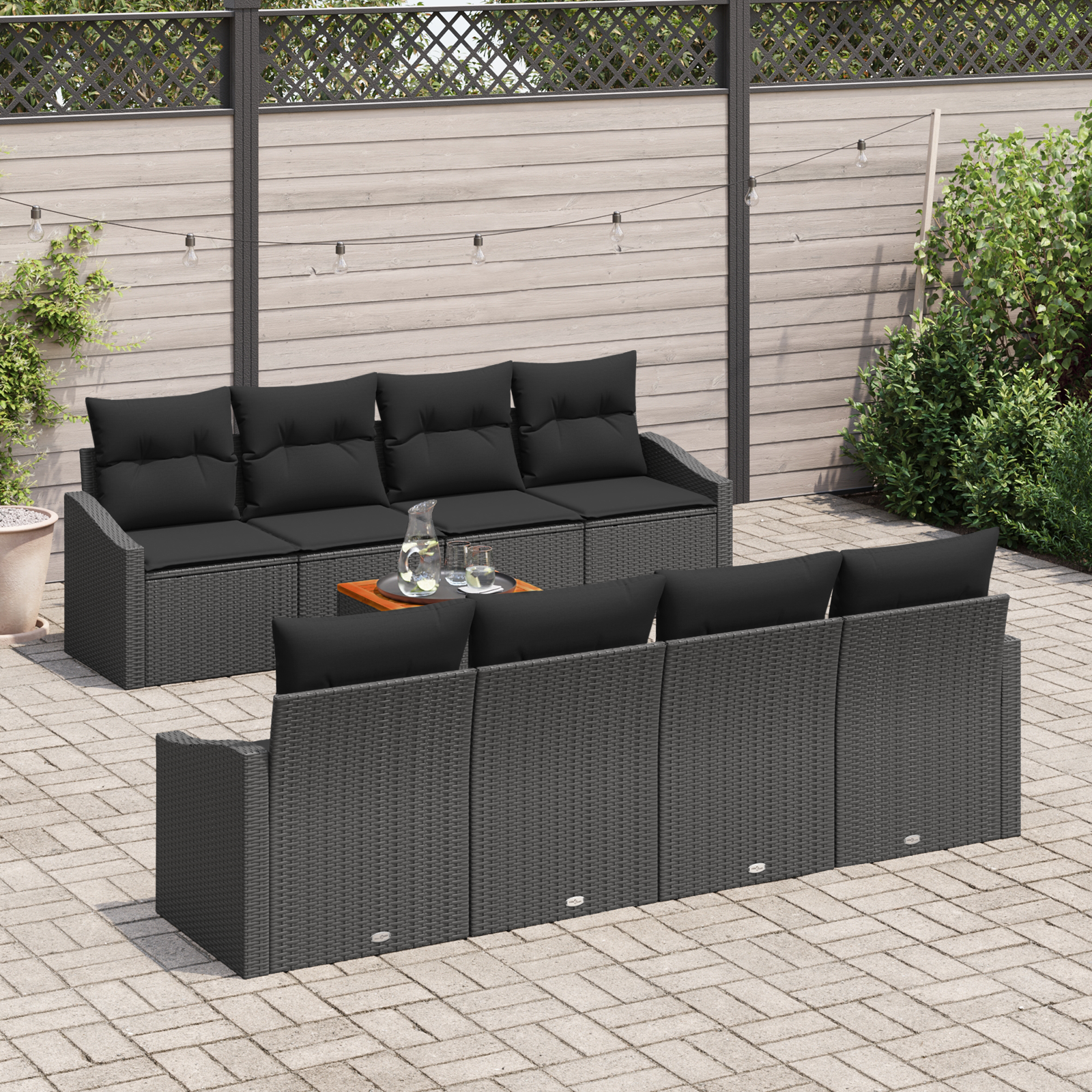 vidaXL 9-delige Tuinbankenset met kussens poly rattan acaciahout zwart