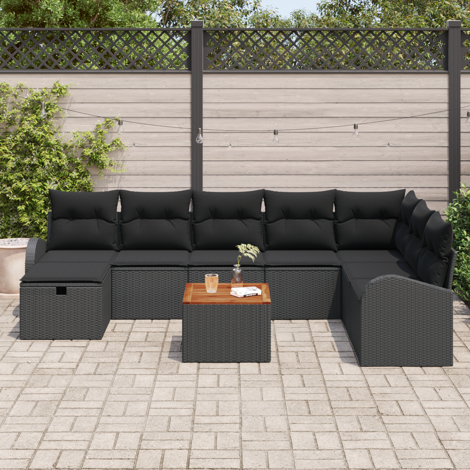 vidaXL 9-delige Tuinbankset met Kussens Zwart Poly Rattan