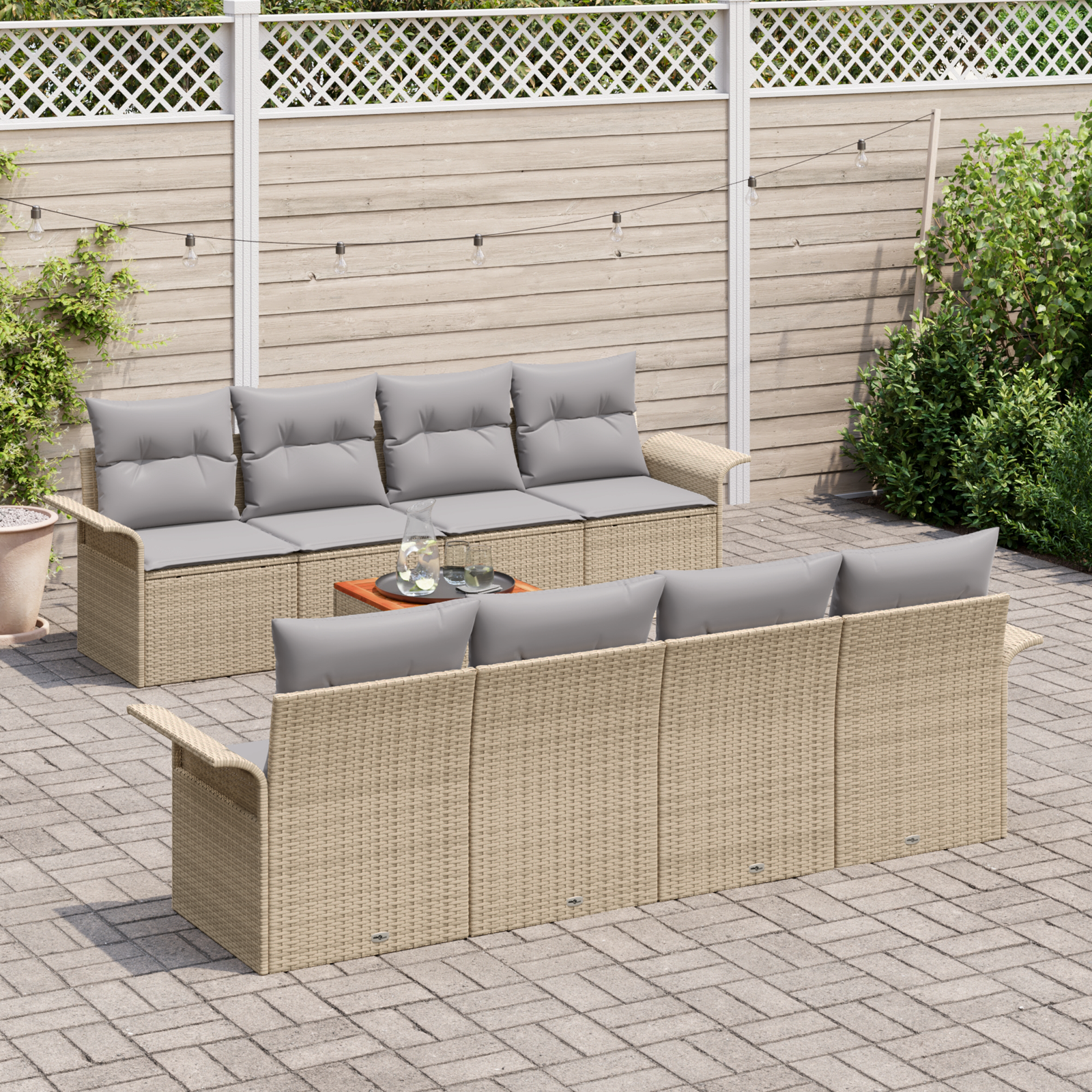 vidaXL 9-delige Tuinbankenset met kussens poly rattan acaciahout beige