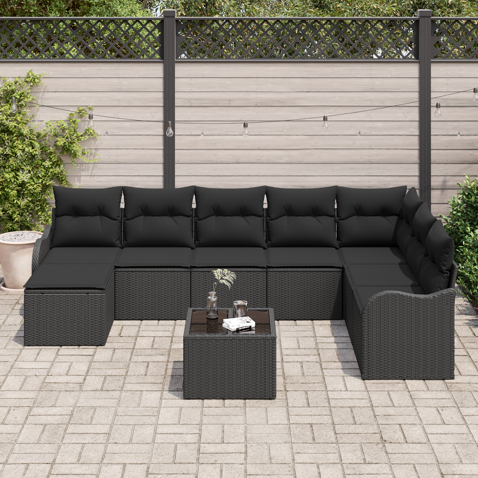 vidaXL 9-delige Tuinbankenset met kussens poly rattan beige