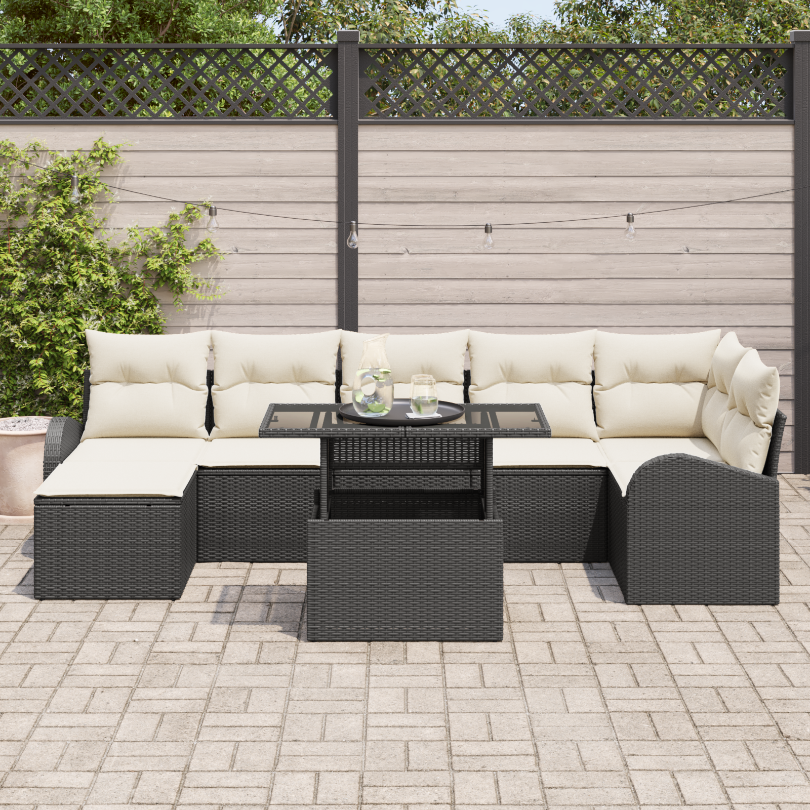 vidaXL 8-delige tuinsofa set met kussens zwart poly rattan