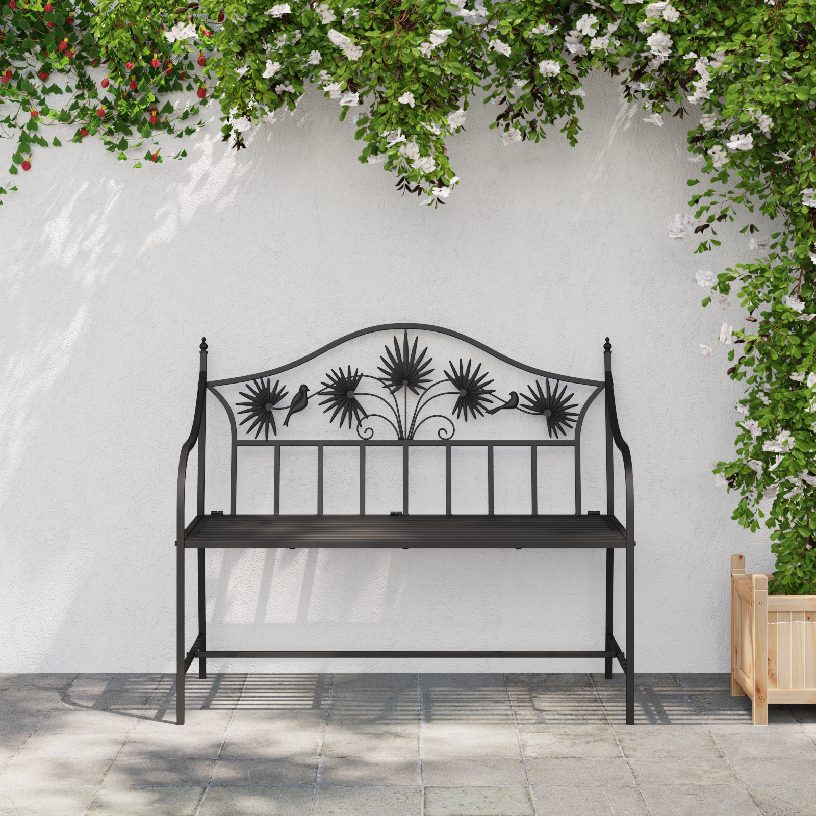 vidaXL Tuinbank met Lattenontwerp Zwart 104 cm Staal