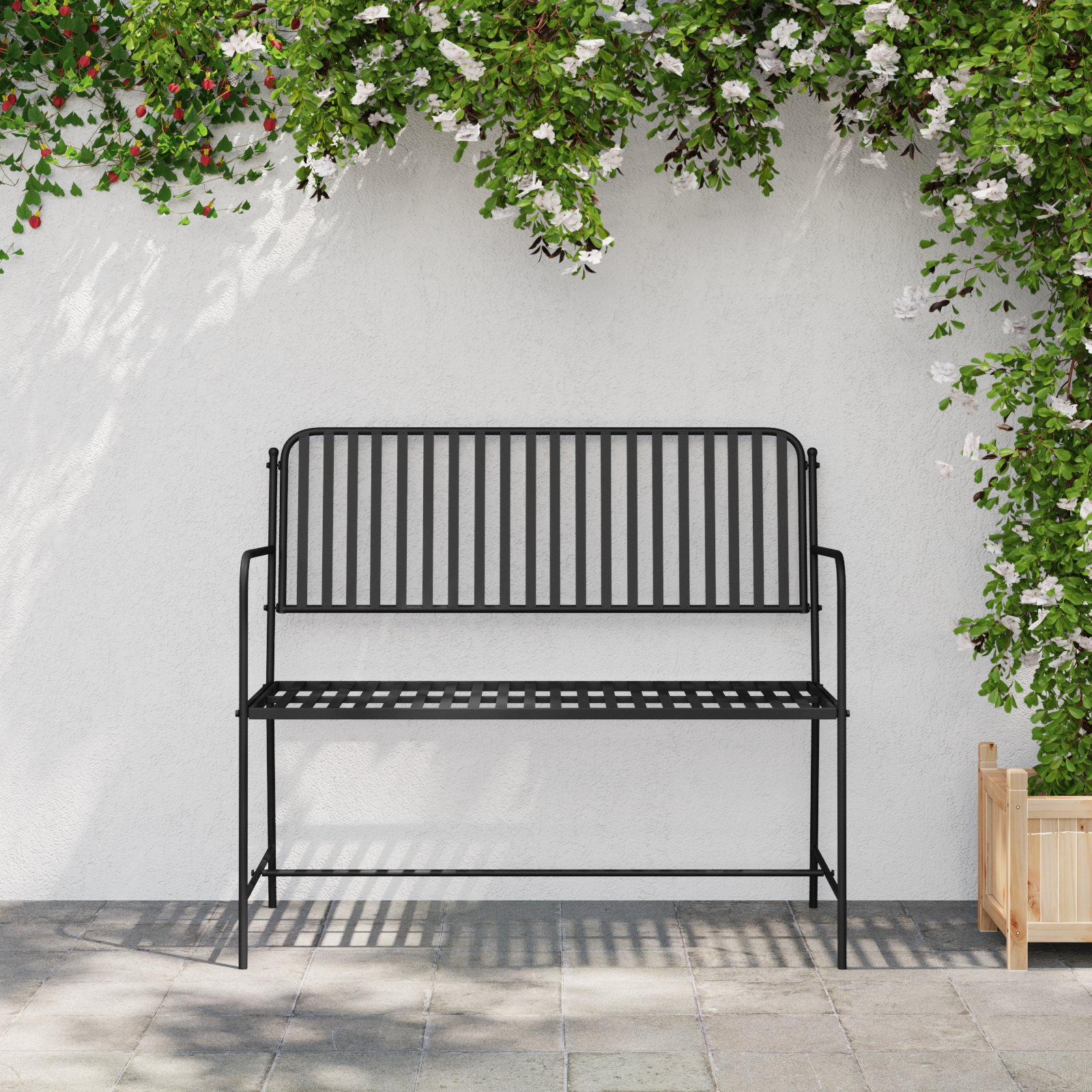 vidaXL Tuinbank met Lamellen Zwart 107 cm Staal
