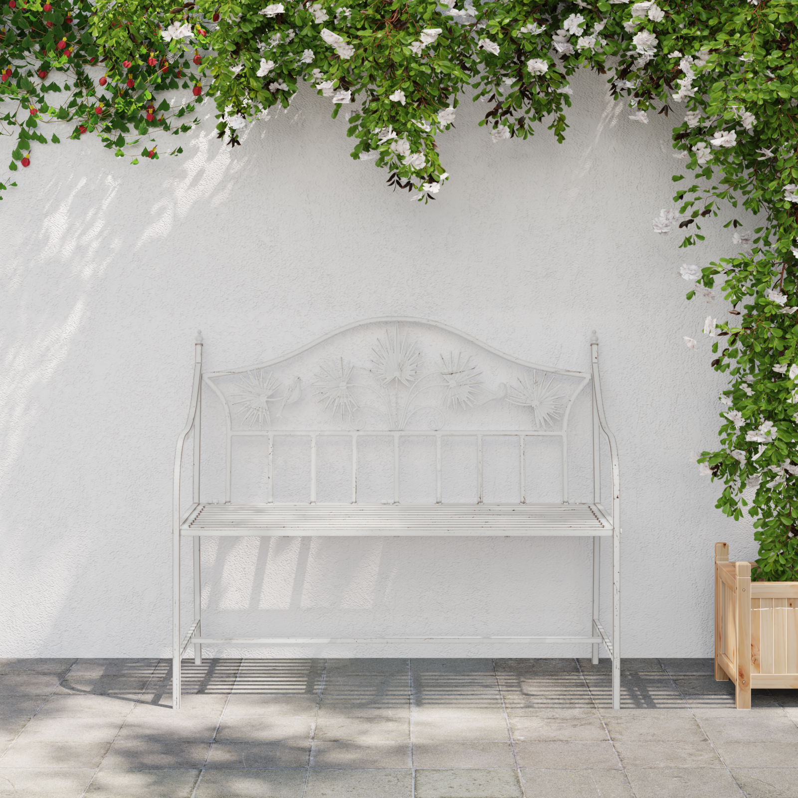 vidaXL Tuinbank met Lamellen Design Wit 104 cm Staal
