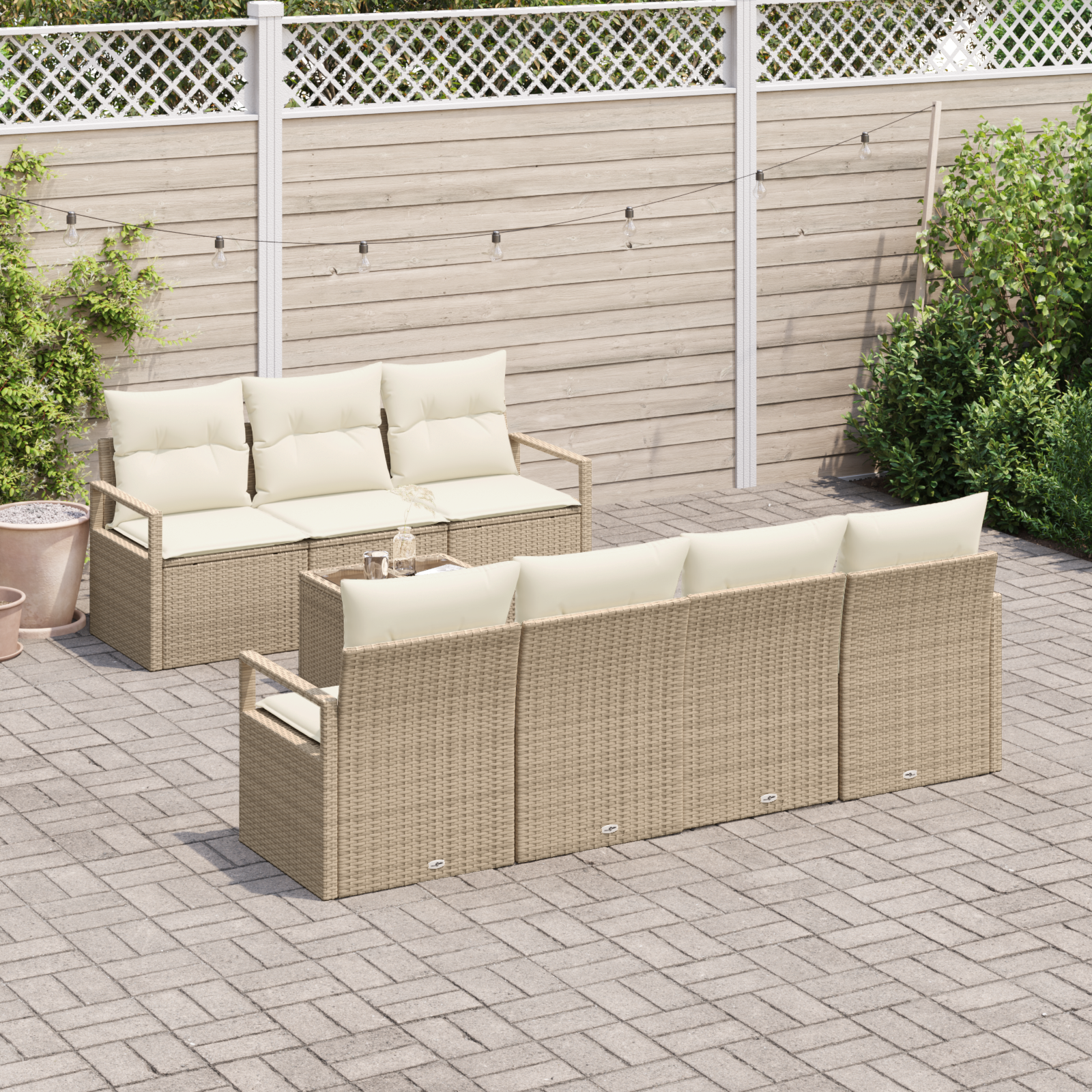 vidaXL 8-delige Tuinbankenset met kussens poly rattan beige