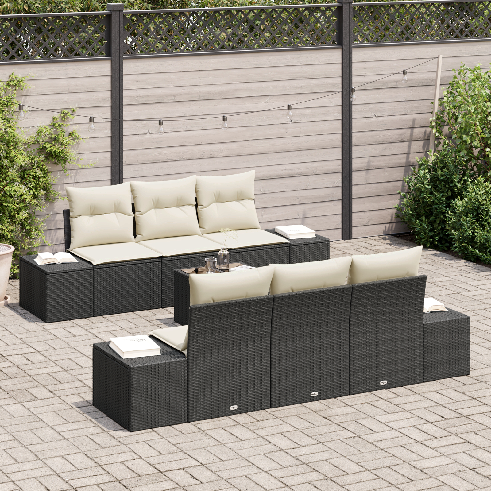 vidaXL 7-delige tuinsofa set met kussens zwart poly rattan