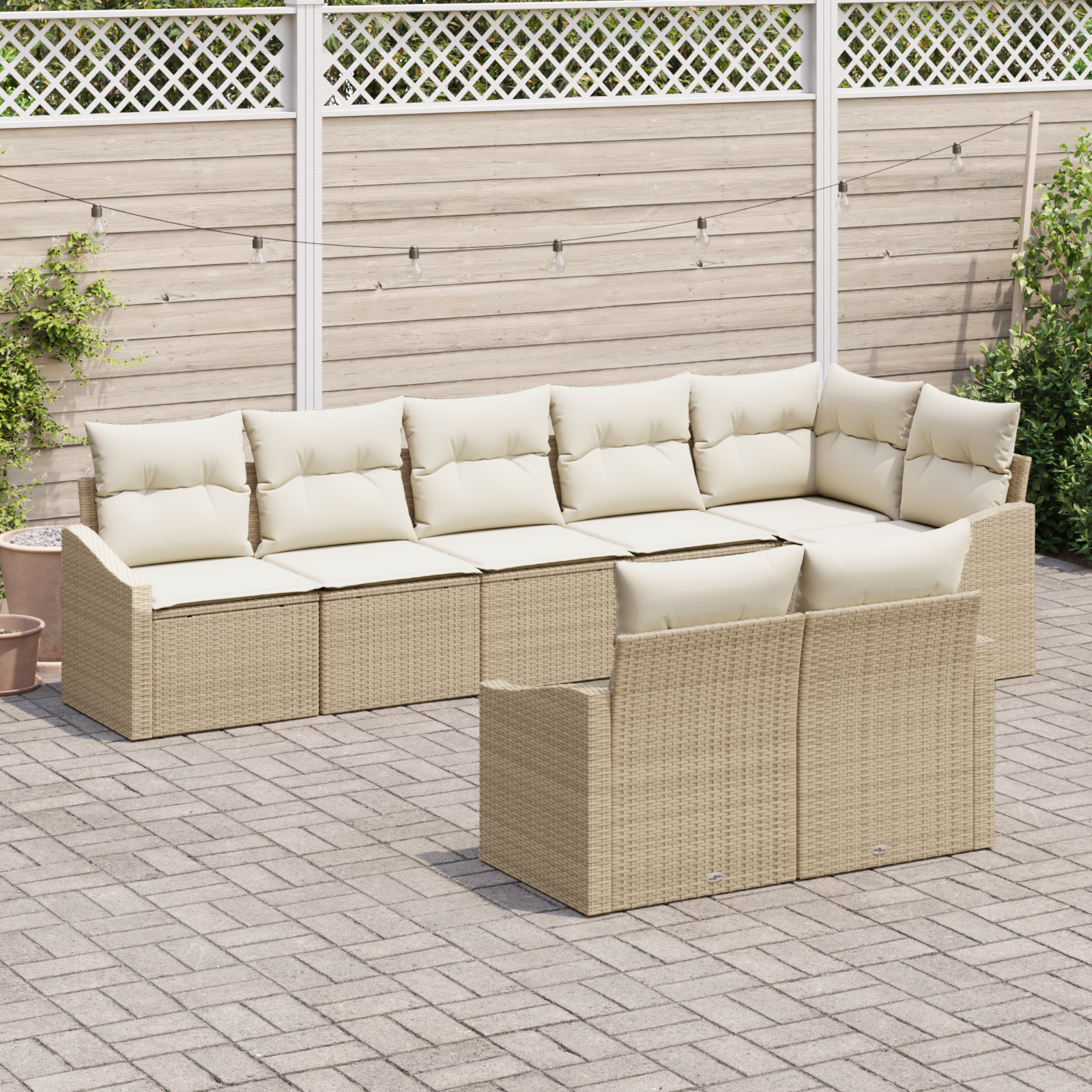 vidaXL 8-delige tuinsofa set met kussens in beige poly rattan