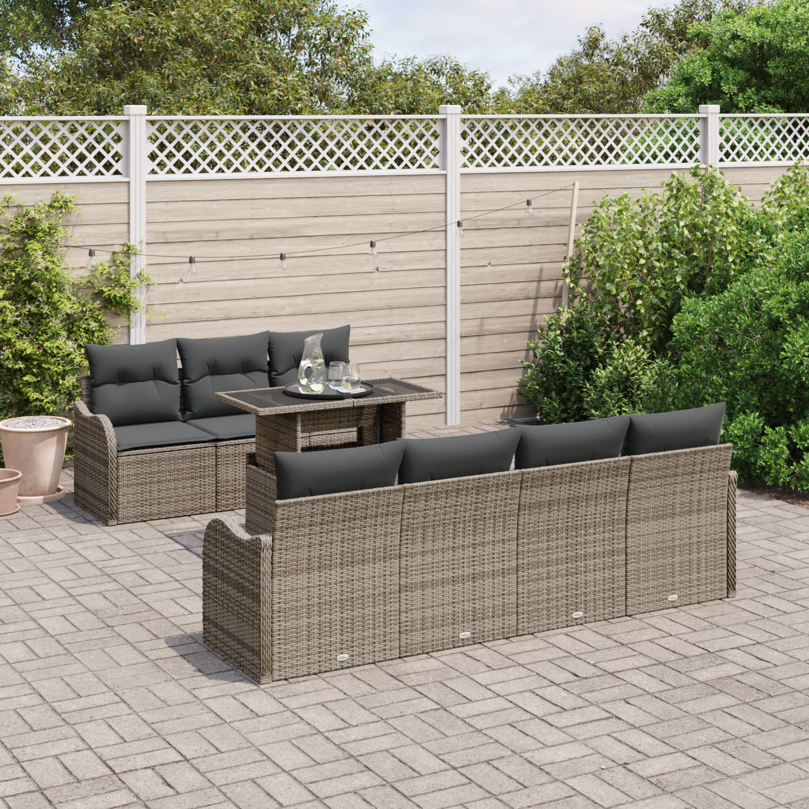 vidaXL 8-delige Tuinbankenset met kussens poly rattan grijs