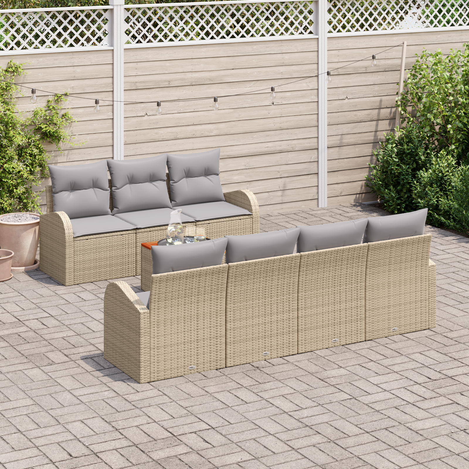 vidaXL 8-delige tuinbank set met kussens beige poly rattan acacia