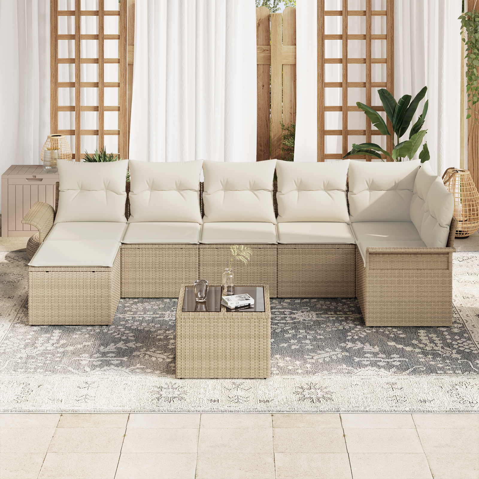 vidaXL 8-delige Tuinbankenset met kussens poly rattan bruin