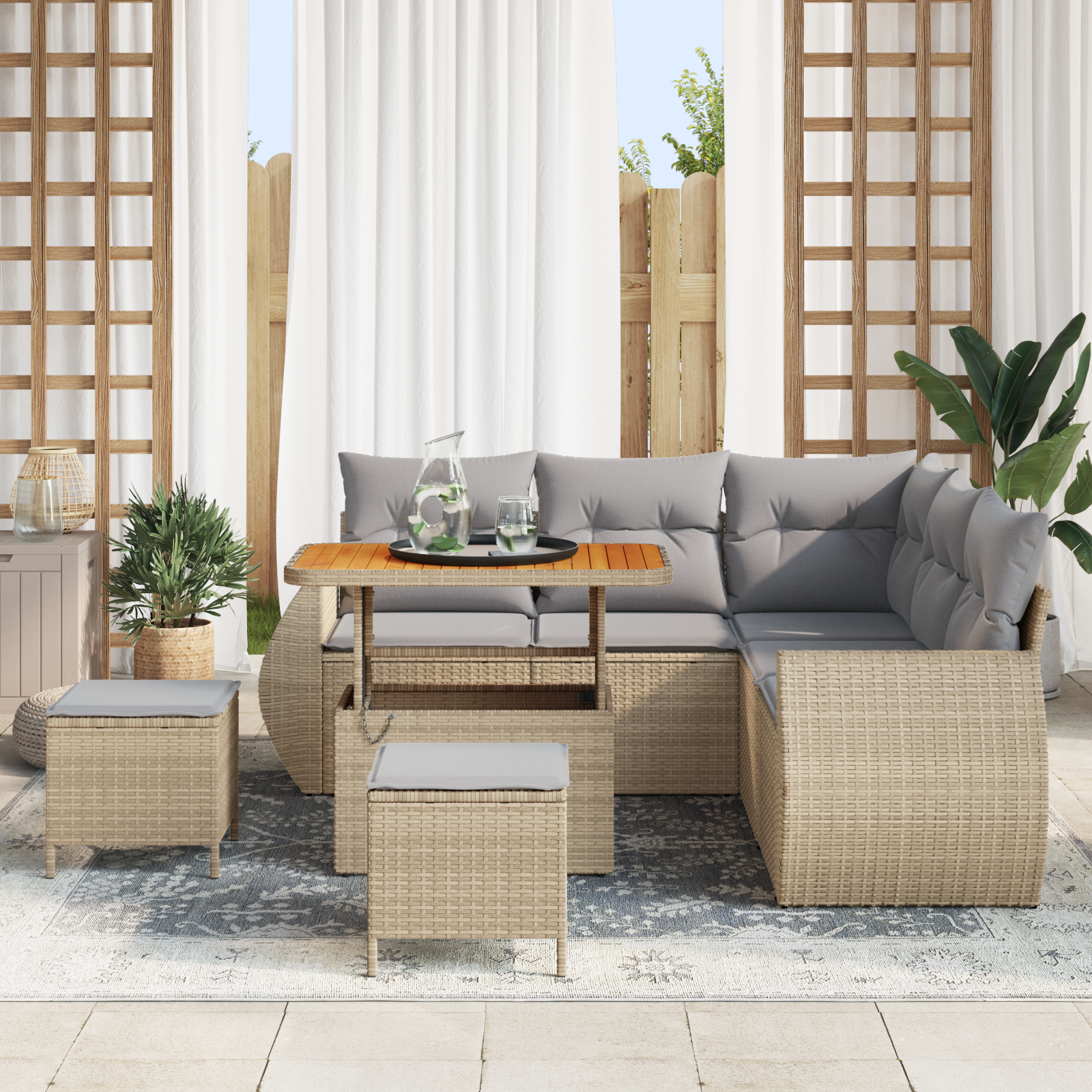 vidaXL 8-delige Tuinbankenset met kussens poly rattan acacia beige