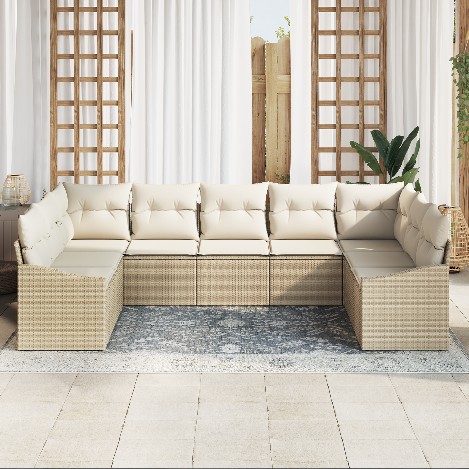 vidaXL 9-delige Tuinbankenset met kussens poly rattan beige