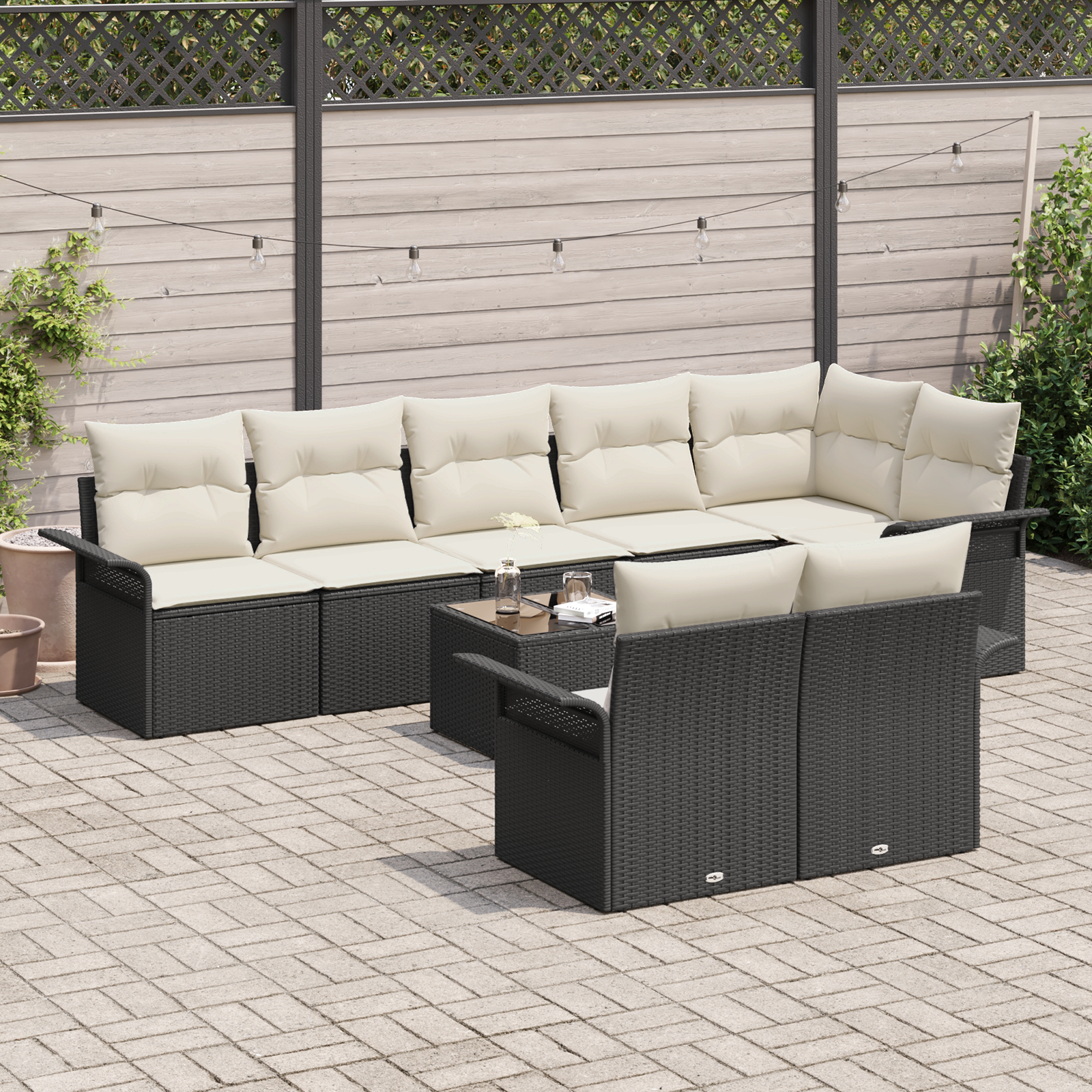 vidaXL 8-delige tuinset met kussens Bruin Poly Rattan