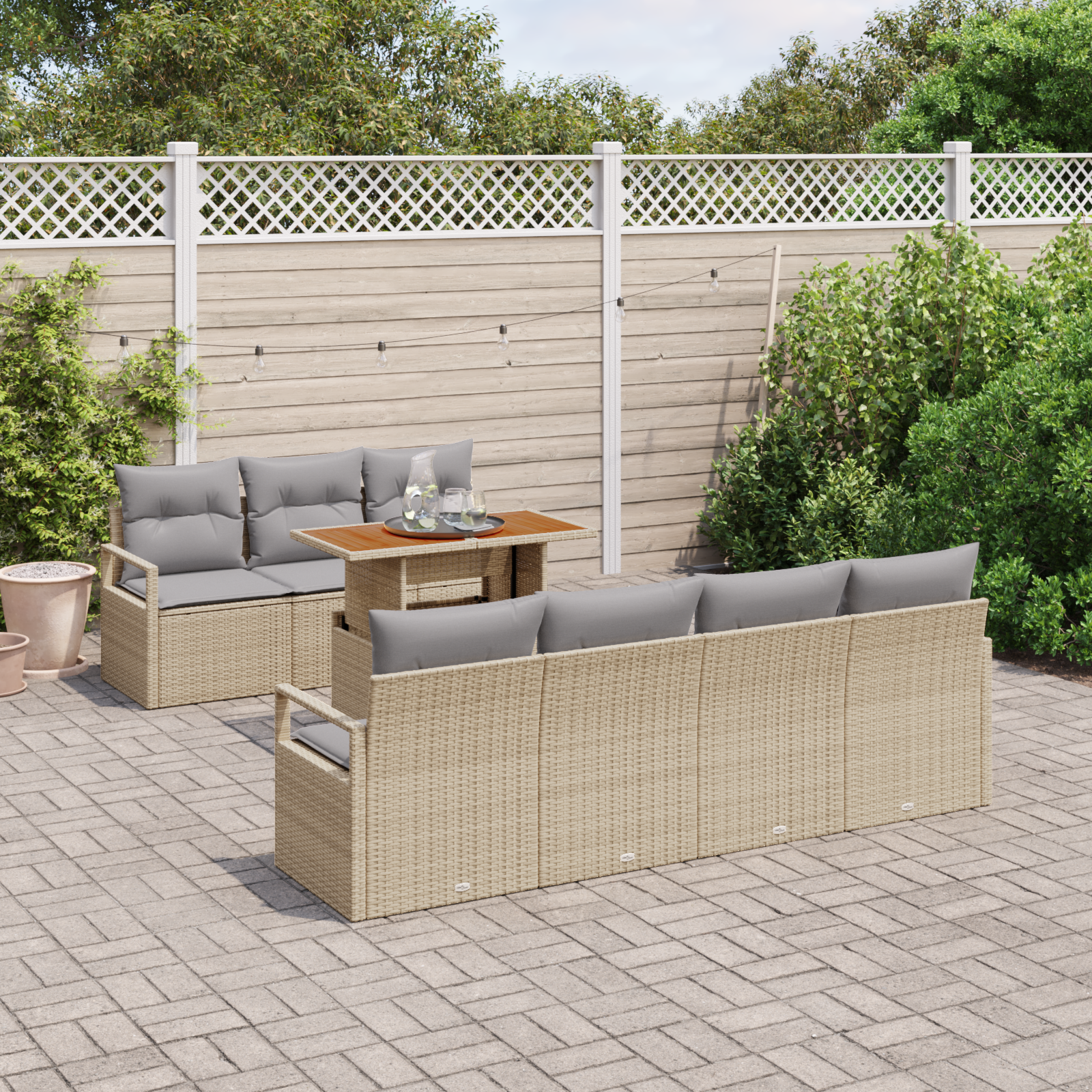vidaXL 8-delige tuinsofa set met kussens in beige poly rattan