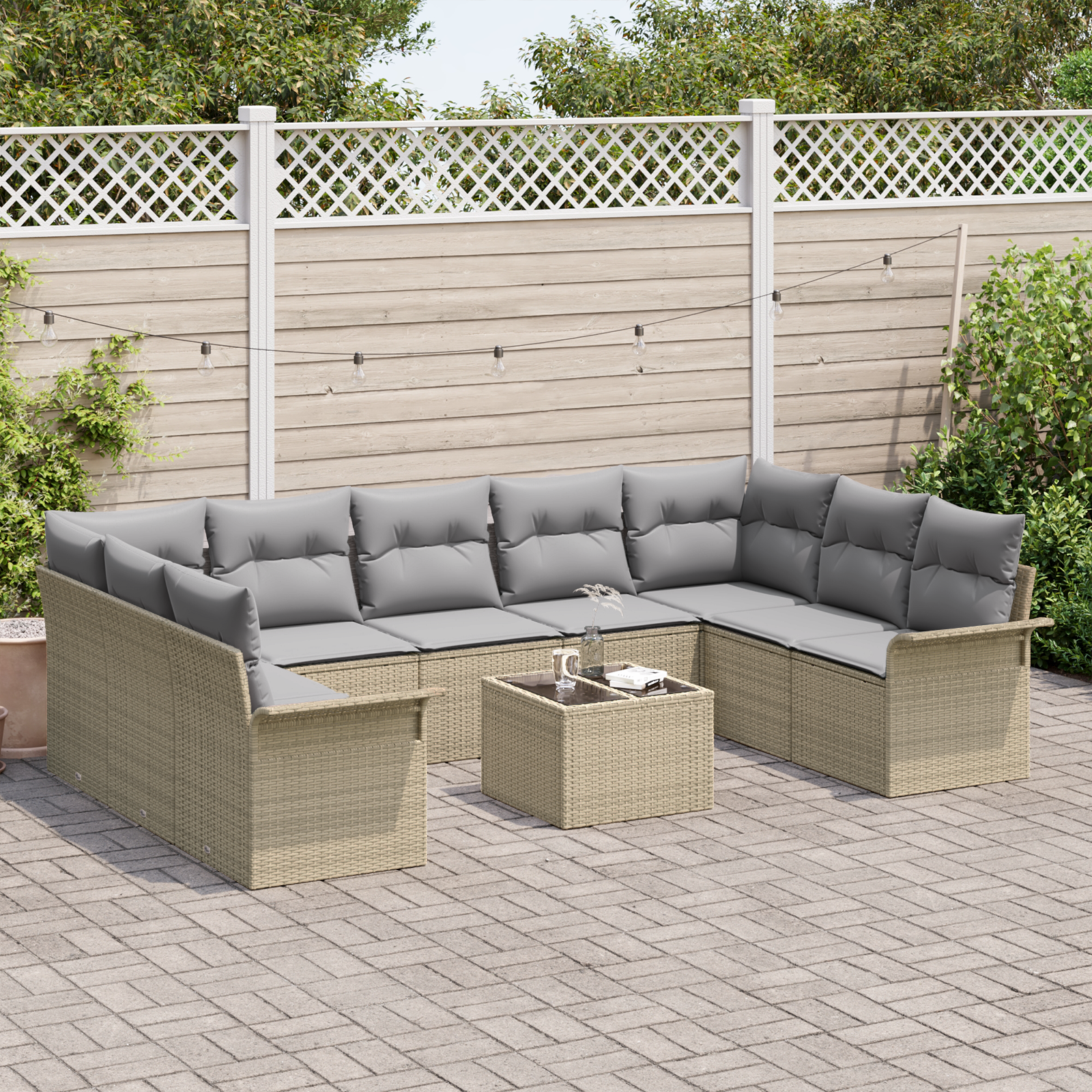 vidaXL 10-delige Tuinbankenset met kussens poly rattan zwart