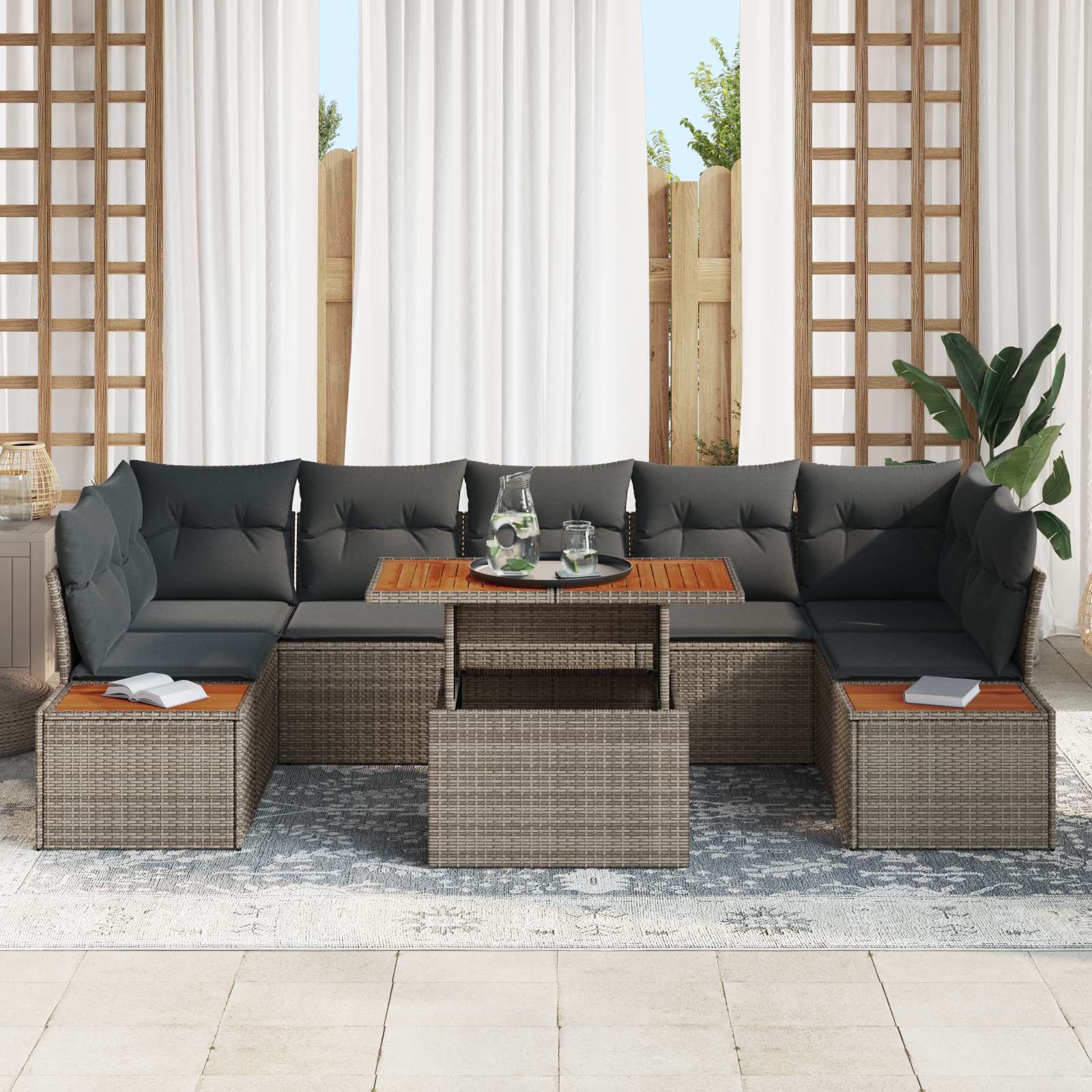 vidaXL 8-delige tuinsofa set met kussens in grijs poly rattan