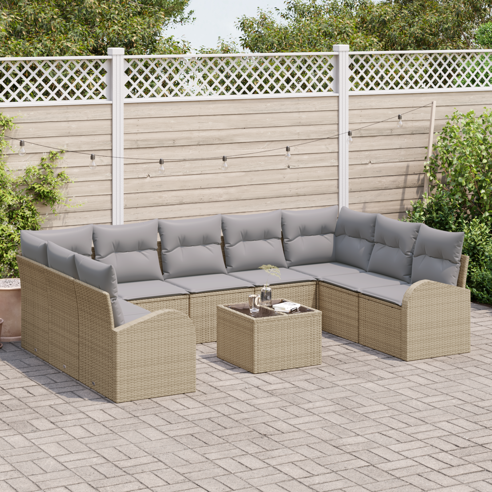 vidaXL 10-delige tuinsofa set met kussens, zwart poly rattan