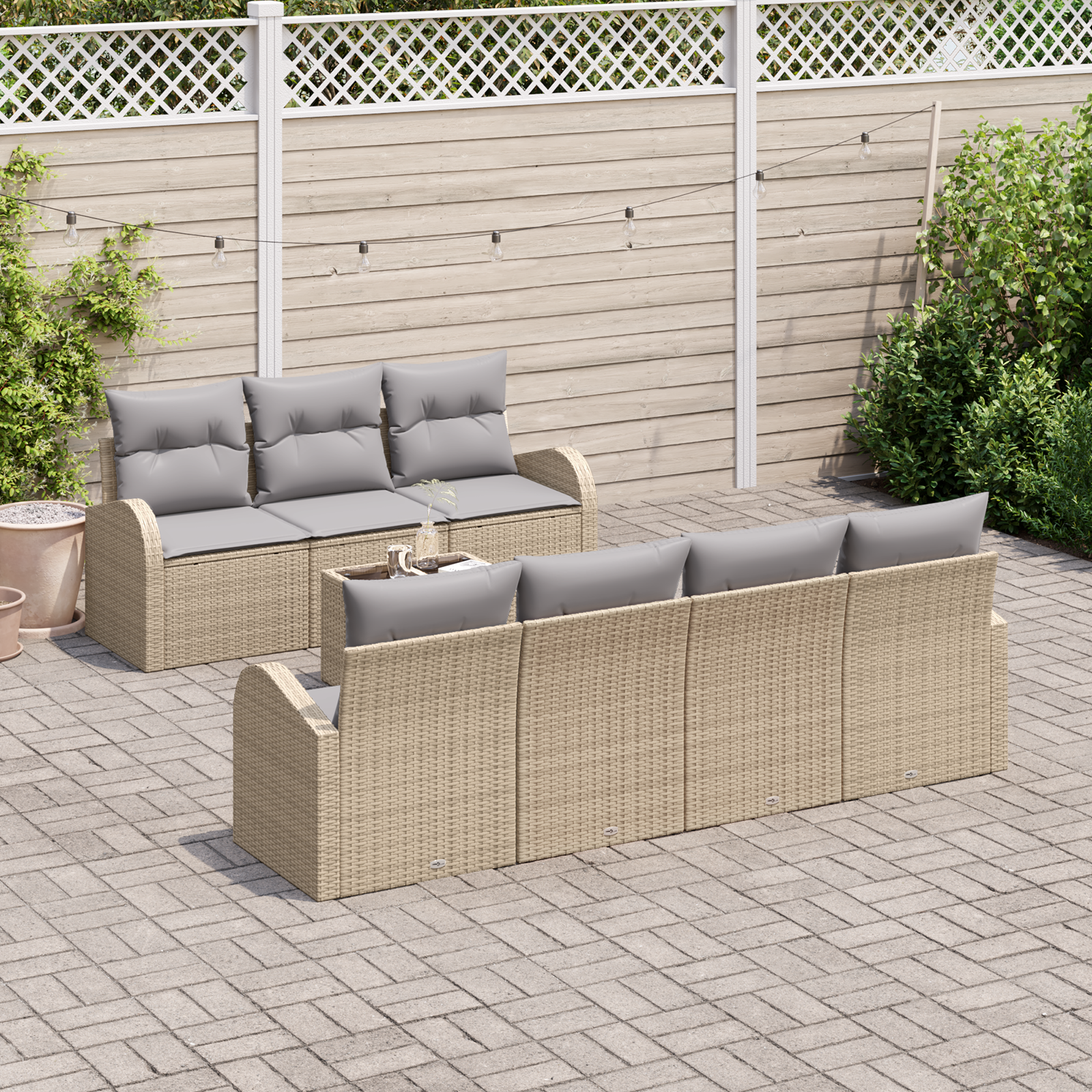 vidaXL 8-delige Tuinbankenset met kussens poly rattan beige