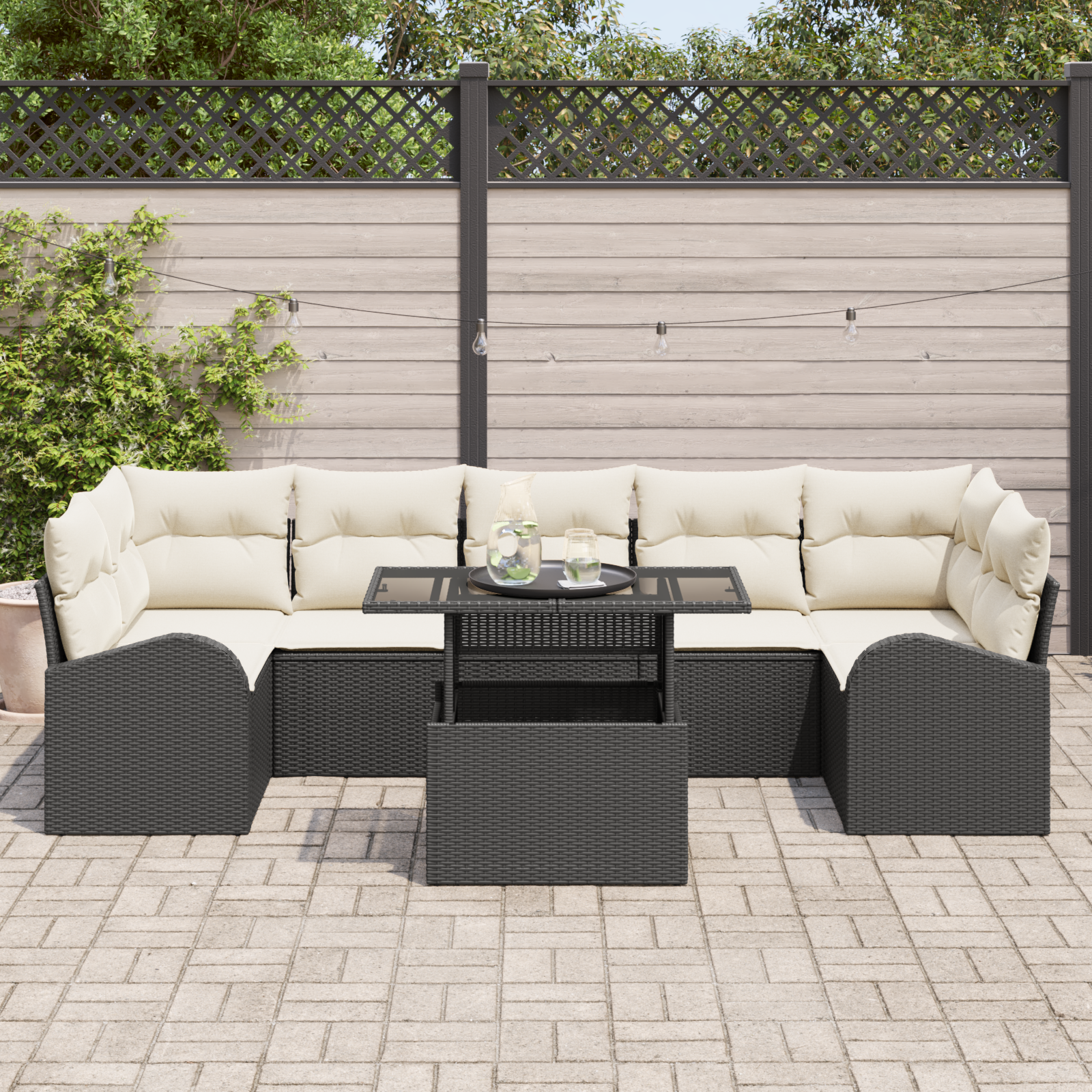 vidaXL 8-delige tuinbankset met kussens in zwart poly rattan