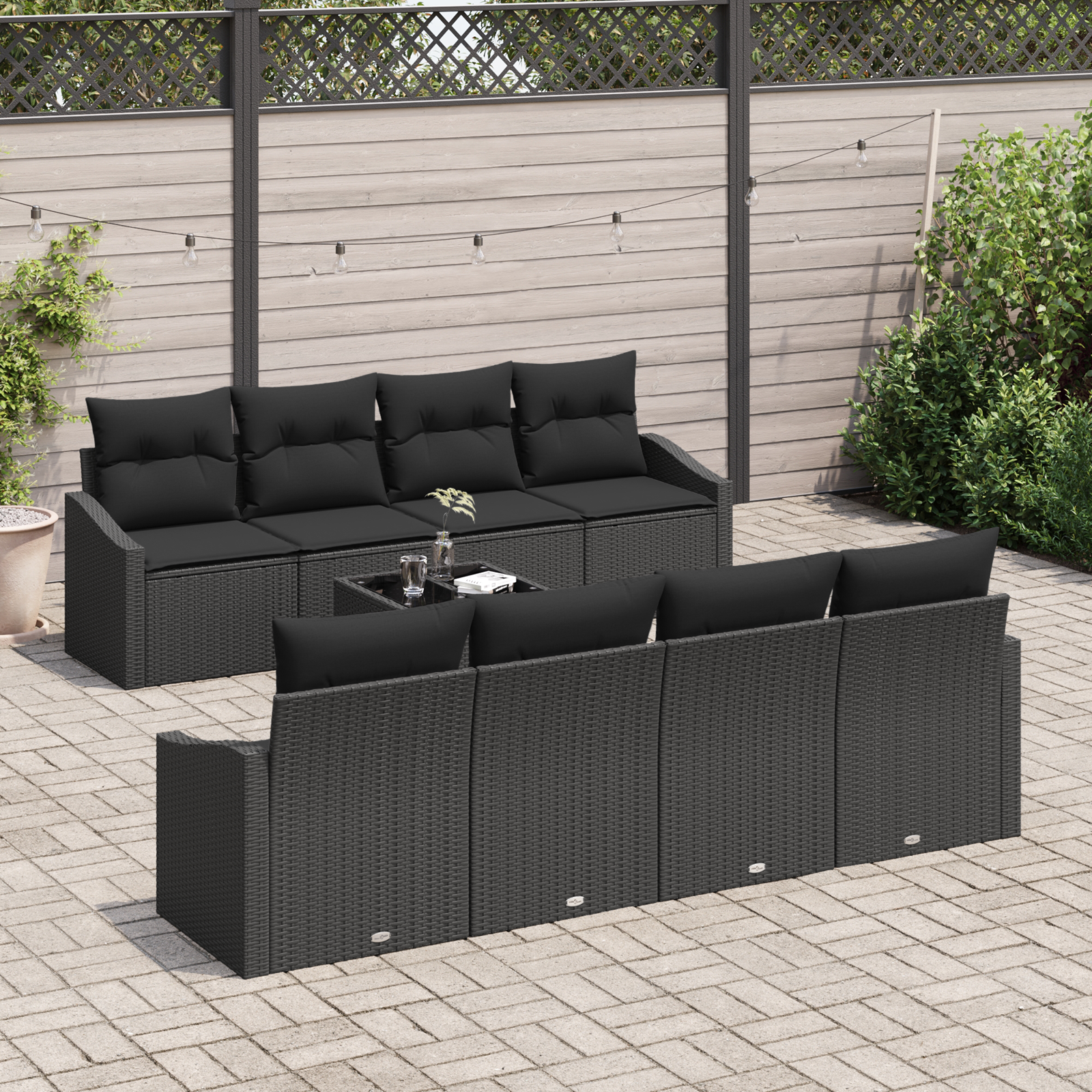 vidaXL 9-delige tuinset met kussens - zwart poly rattan