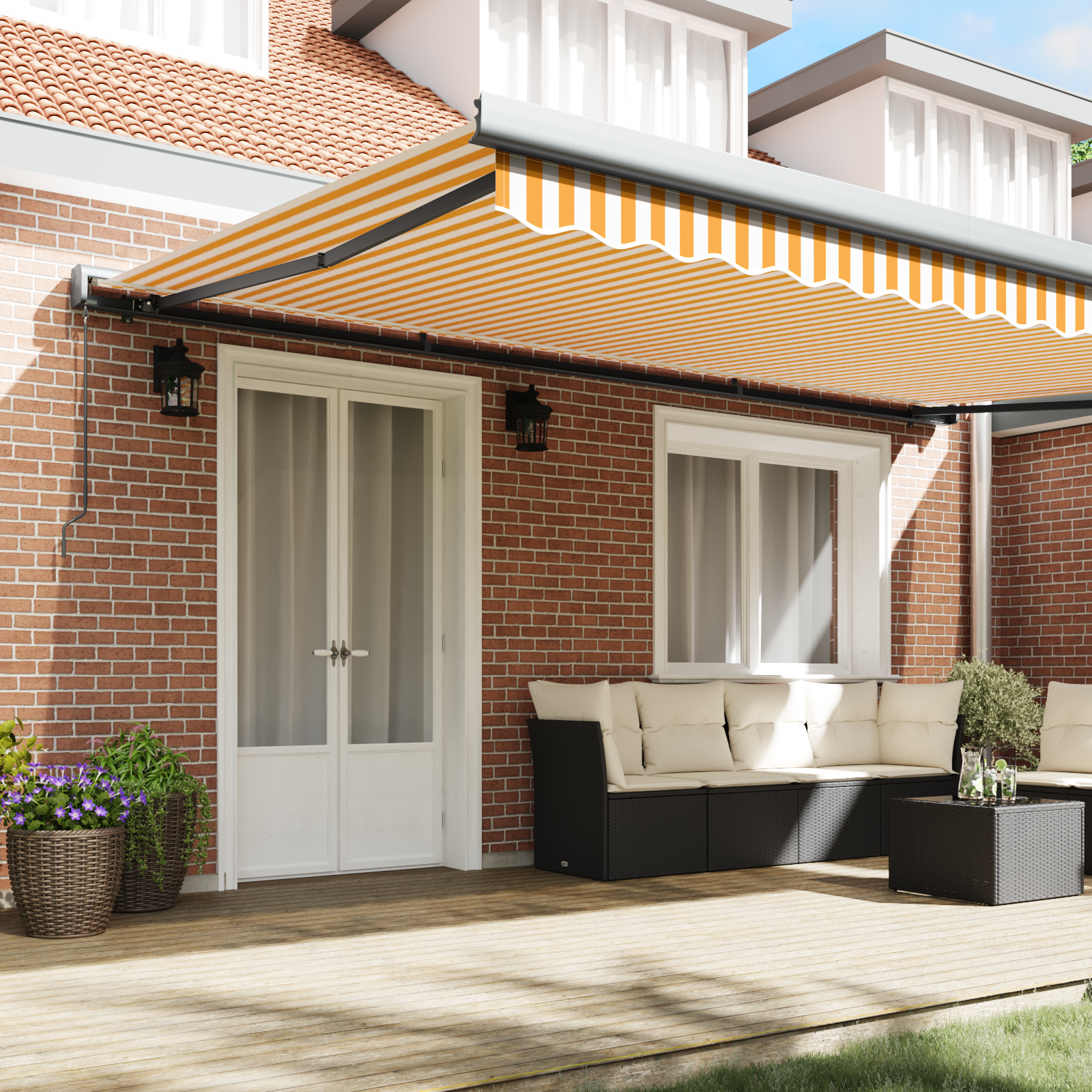 vidaXL Handmatige Inklapbare Luifel Oranje en Wit 500x300 cm