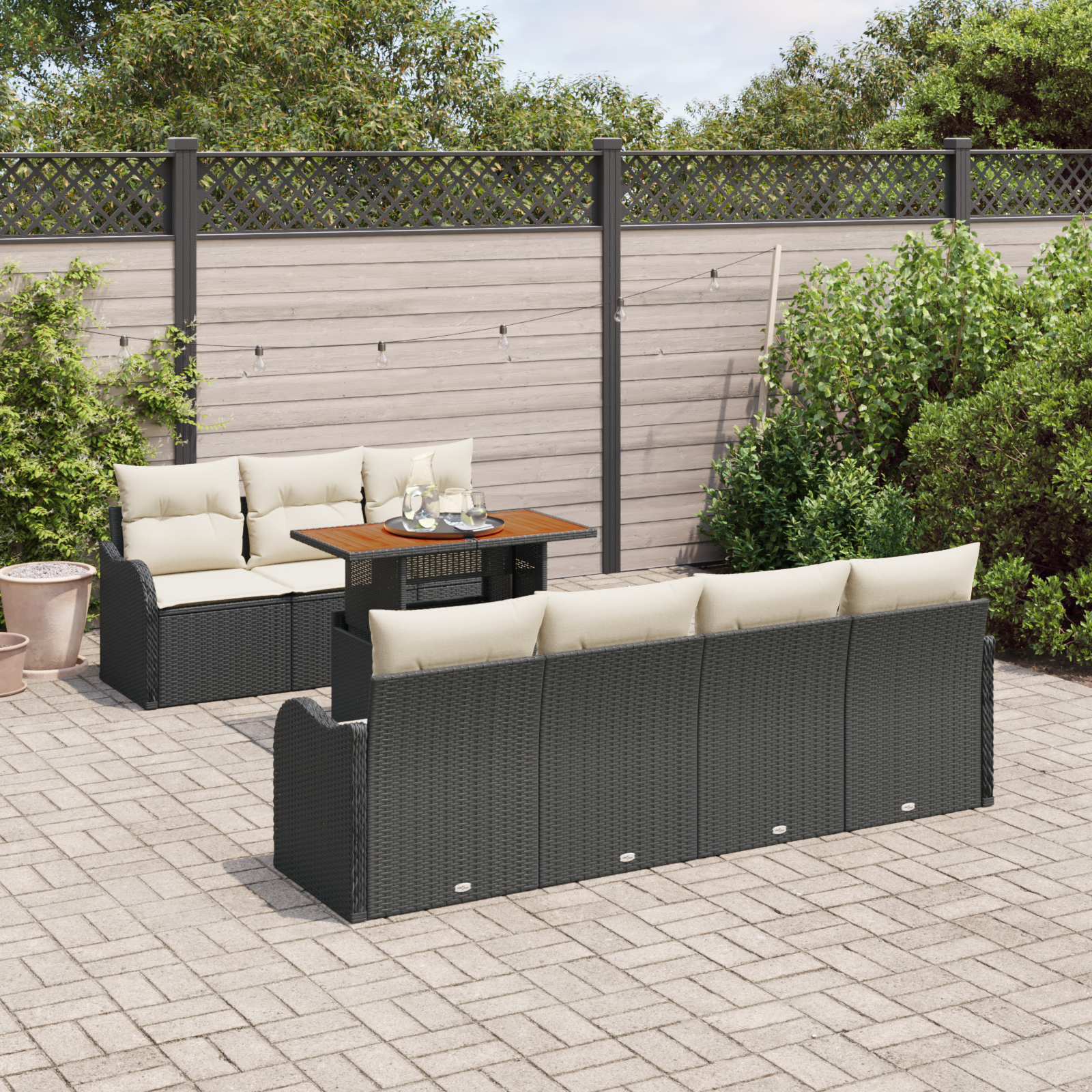 vidaXL 8-delige Tuinbankenset met kussens poly rattan zwart