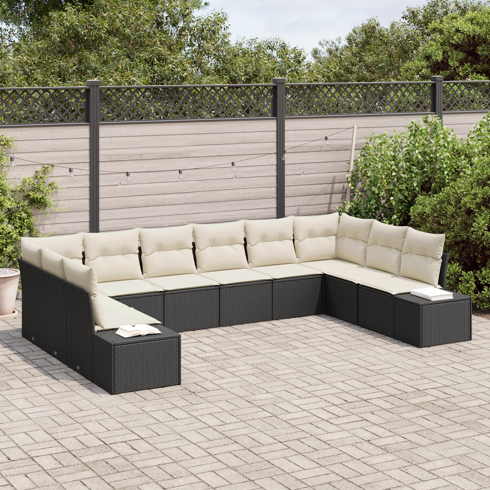 vidaXL 10-delige Tuinbankenset met kussens poly rattan zwart