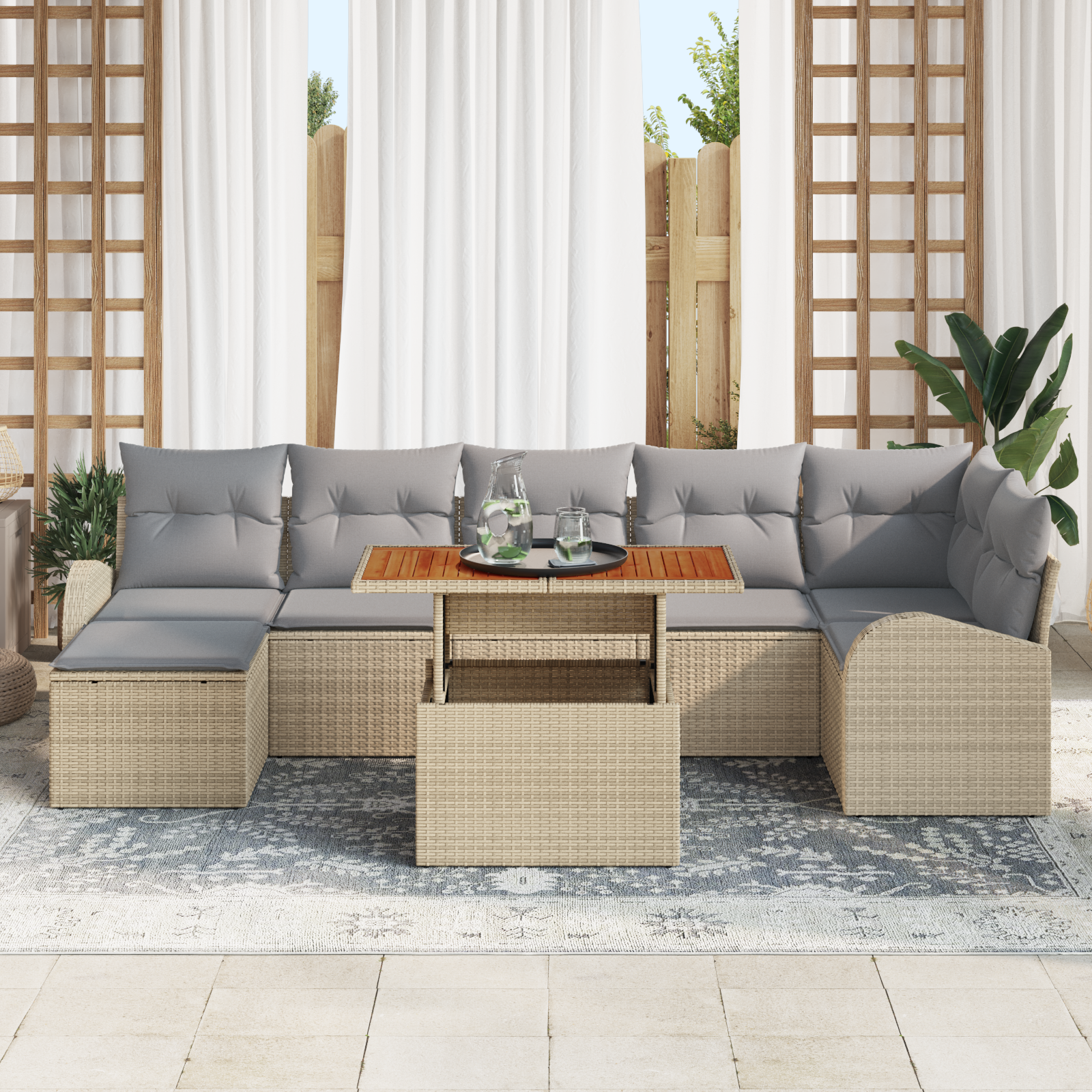 vidaXL 8-delige tuinset met kussens in beige poly rattan