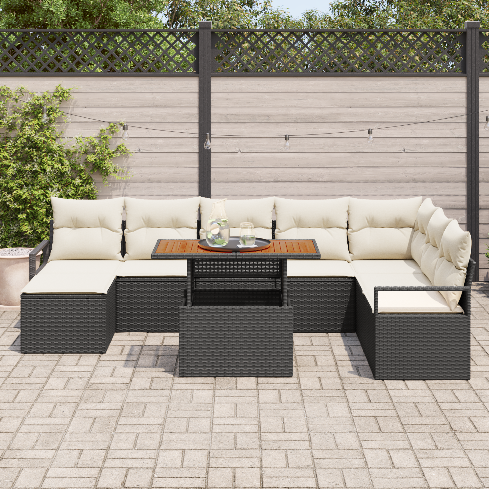 vidaXL 9-delige Tuinbankenset met kussens poly rattan zwart