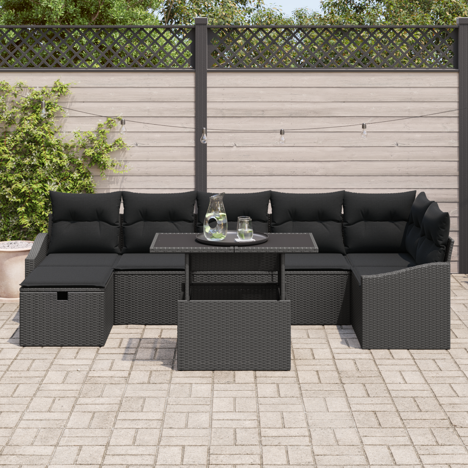 vidaXL 8-delige tuinsofa set met kussens zwart poly rattan