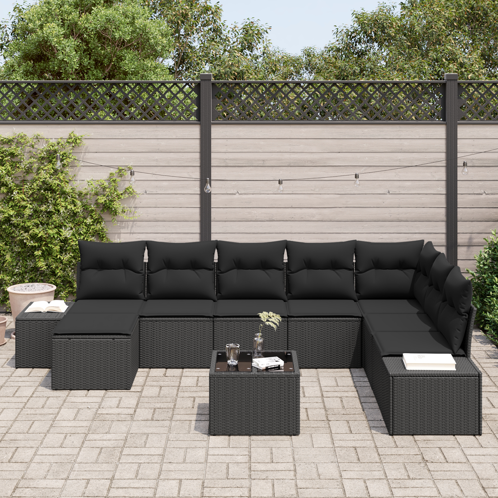 vidaXL 9-delige tuinsofa set met kussens in beige poly rattan