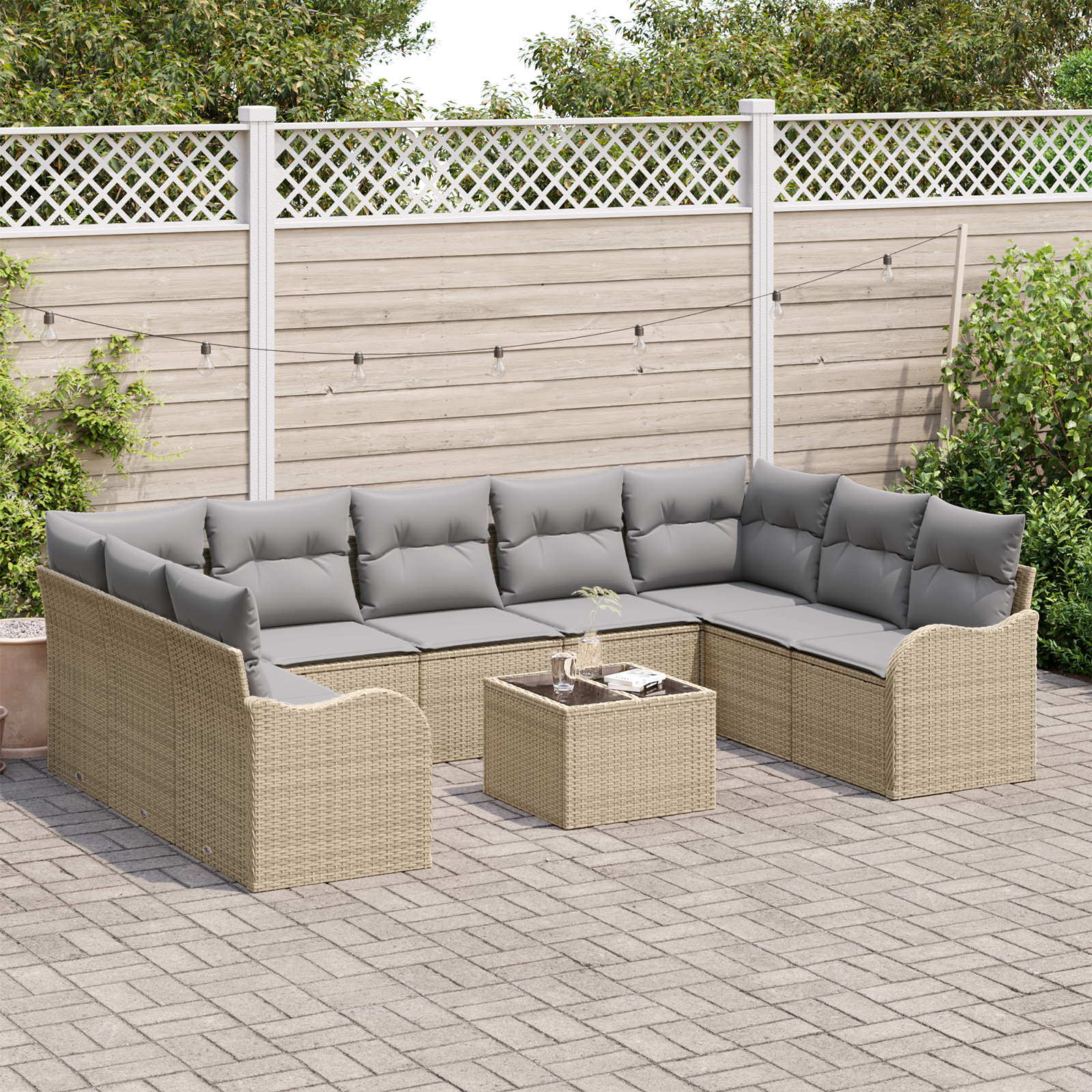 vidaXL 10-delige tuinsofa set met kussens zwart poly rattan