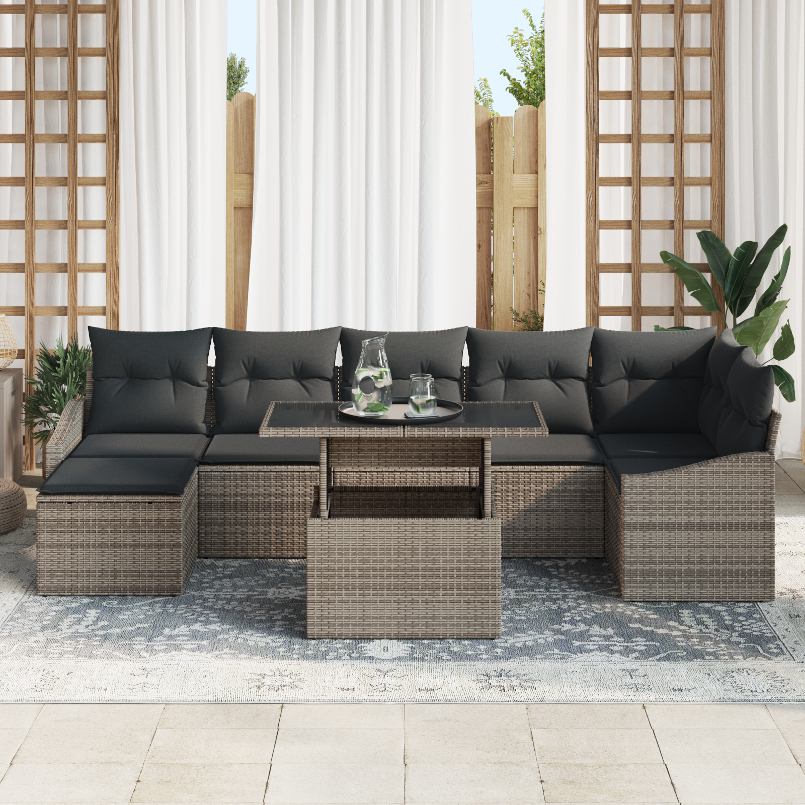 vidaXL 8-delige Tuin Sofa Set met Kussens Grijs Poly Riet
