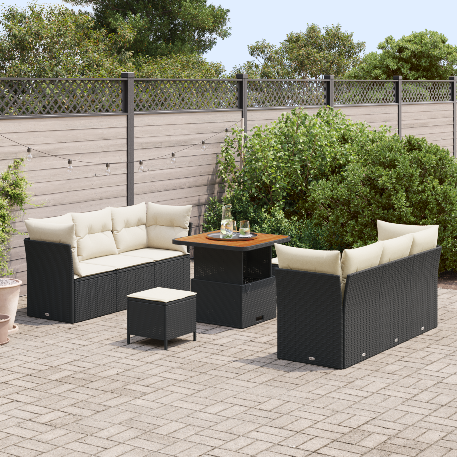 vidaXL 9-delige tuinset met kussens zwart poly rattan acacia
