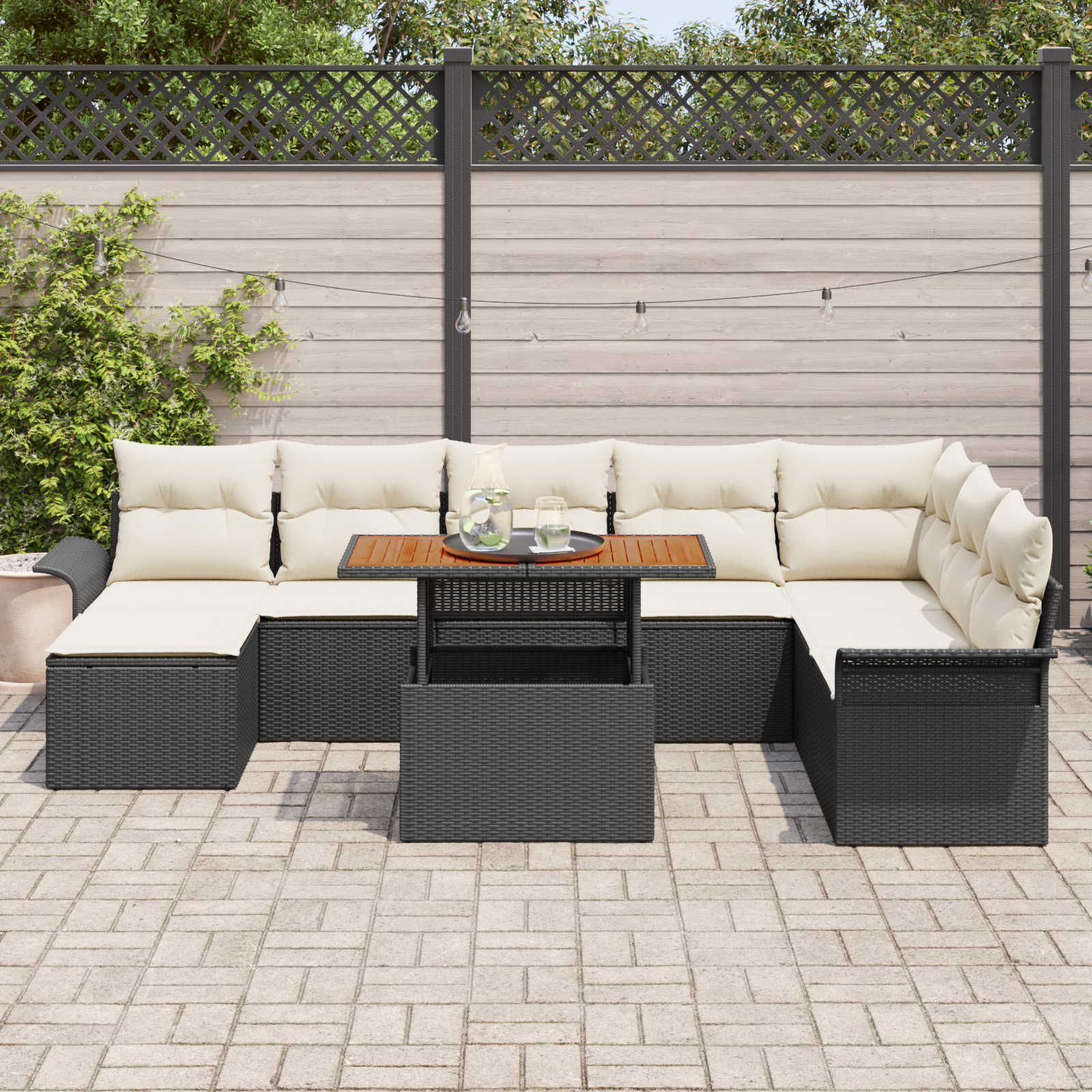 vidaXL 9-delige Tuinbankenset met kussens poly rattan zwart